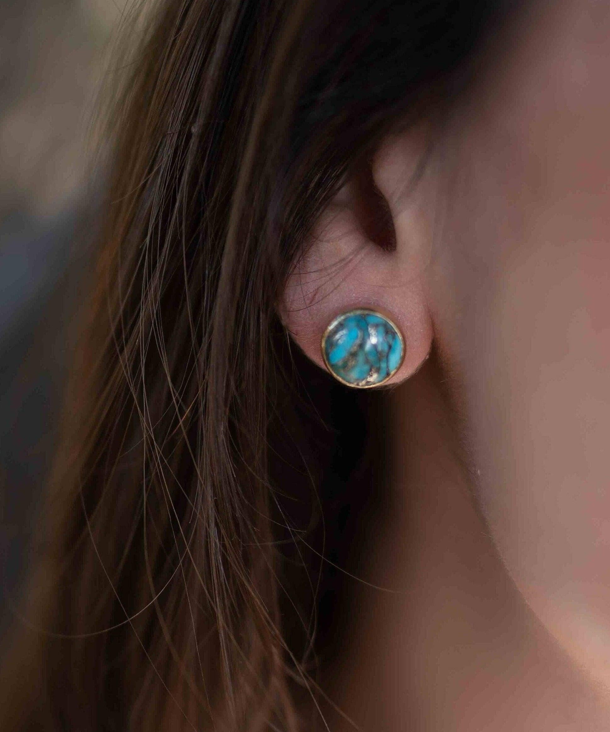 Copper Turquoise Earrings ~ Stud ~ Jewelry ~ 18k Gold Plated ~ Natural ~ Minimalist Everyday ~ Gift for Her ~ Boho ~ Hippie ~ ME0
