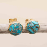 Copper Turquoise Earrings ~ Stud ~ Jewelry ~ 18k Gold Plated ~ Natural ~ Minimalist Everyday ~ Gift for Her ~ Boho ~ Hippie ~ ME0