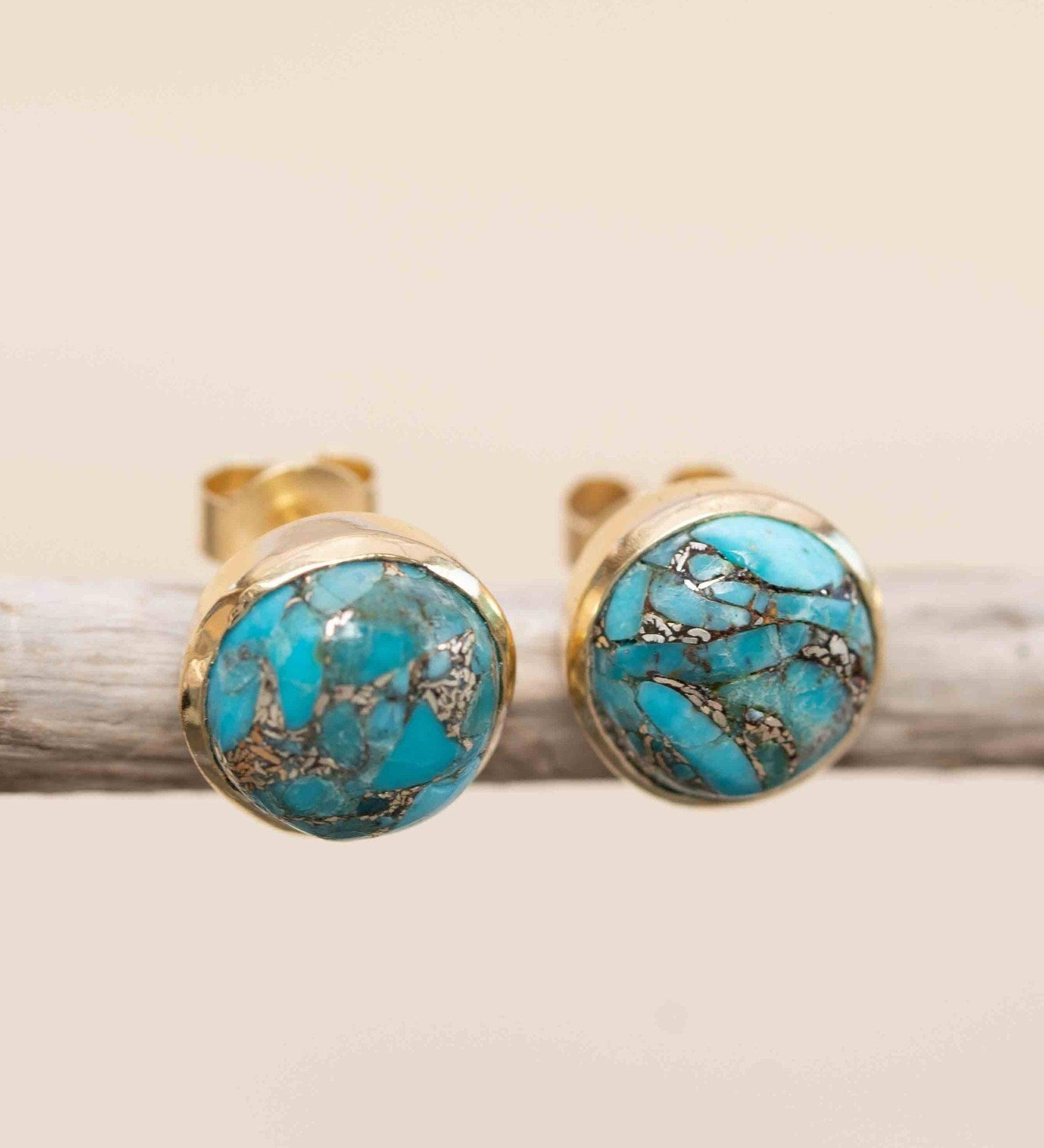 Copper Turquoise Earrings ~ Stud ~ Jewelry ~ 18k Gold Plated ~ Natural ~ Minimalist Everyday ~ Gift for Her ~ Boho ~ Hippie ~ ME0