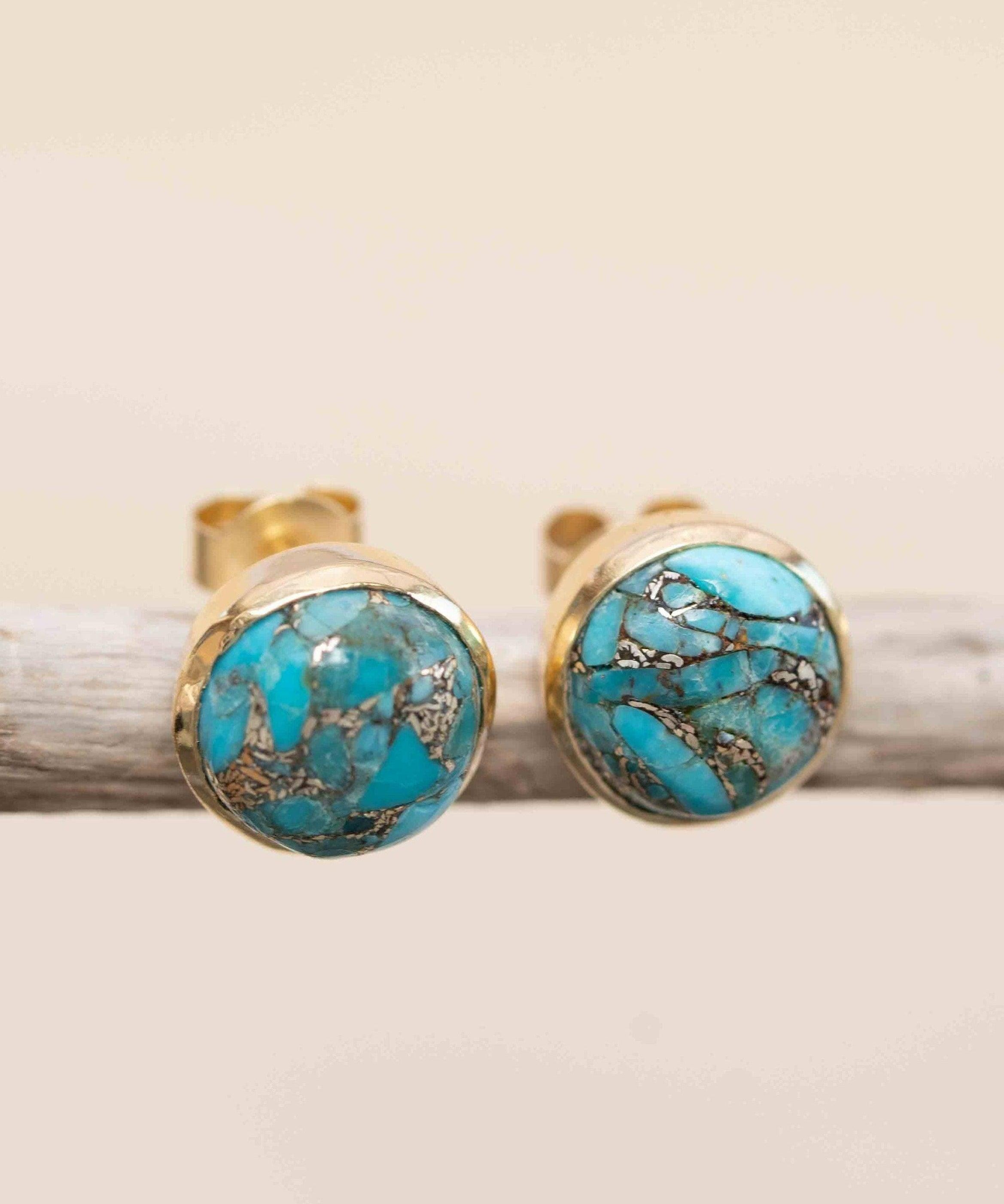 Copper Turquoise Earrings ~ Stud ~ Jewelry ~ 18k Gold Plated ~ Natural ~ Minimalist Everyday ~ Gift for Her ~ Boho ~ Hippie ~ ME0