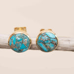 Copper Turquoise Earrings ~ Stud ~ Jewelry ~ 18k Gold Plated ~ Natural ~ Minimalist Everyday ~ Gift for Her ~ Boho ~ Hippie ~ ME0