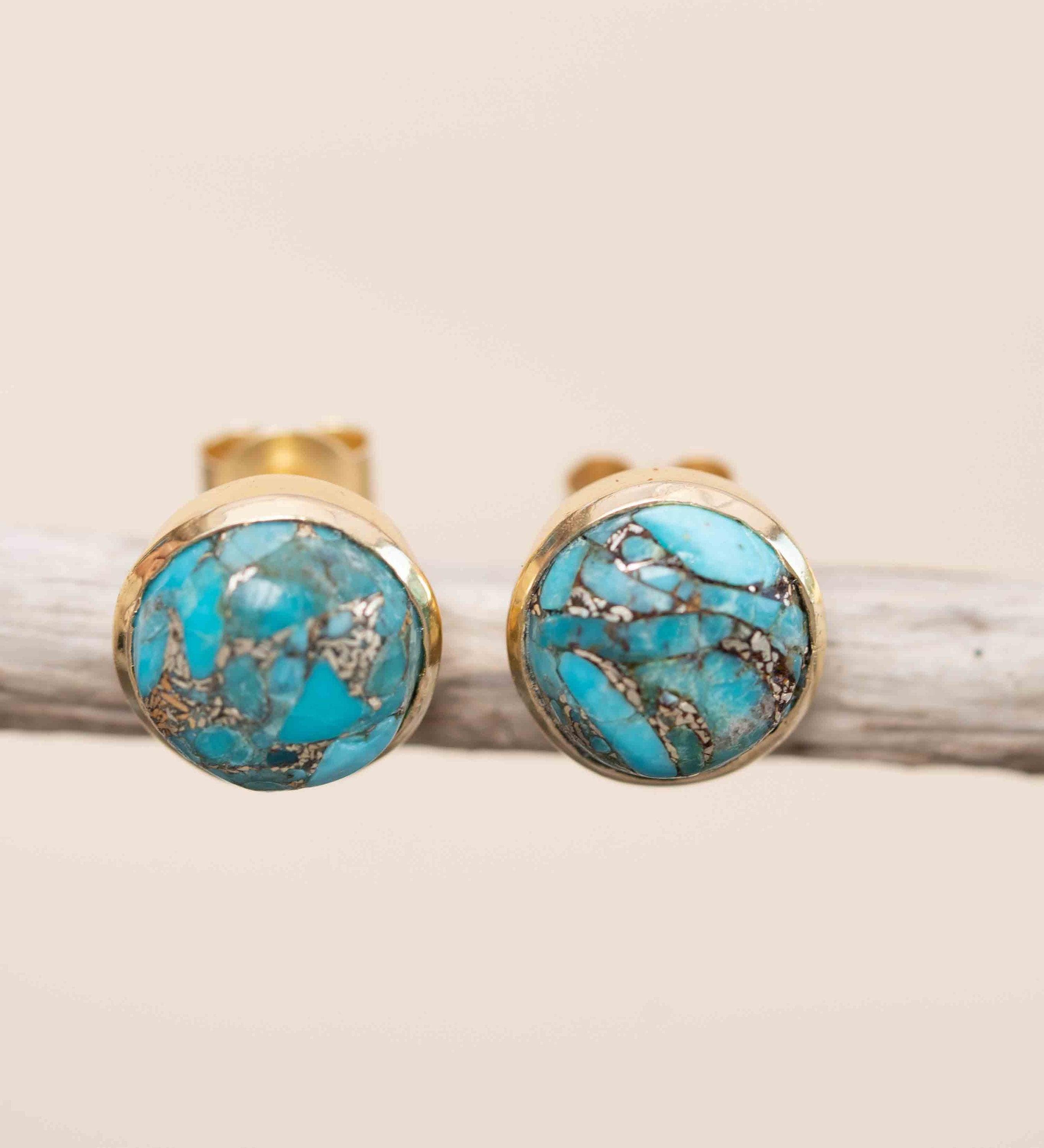 Copper Turquoise Earrings ~ Stud ~ Jewelry ~ 18k Gold Plated ~ Natural ~ Minimalist Everyday ~ Gift for Her ~ Boho ~ Hippie ~ ME0