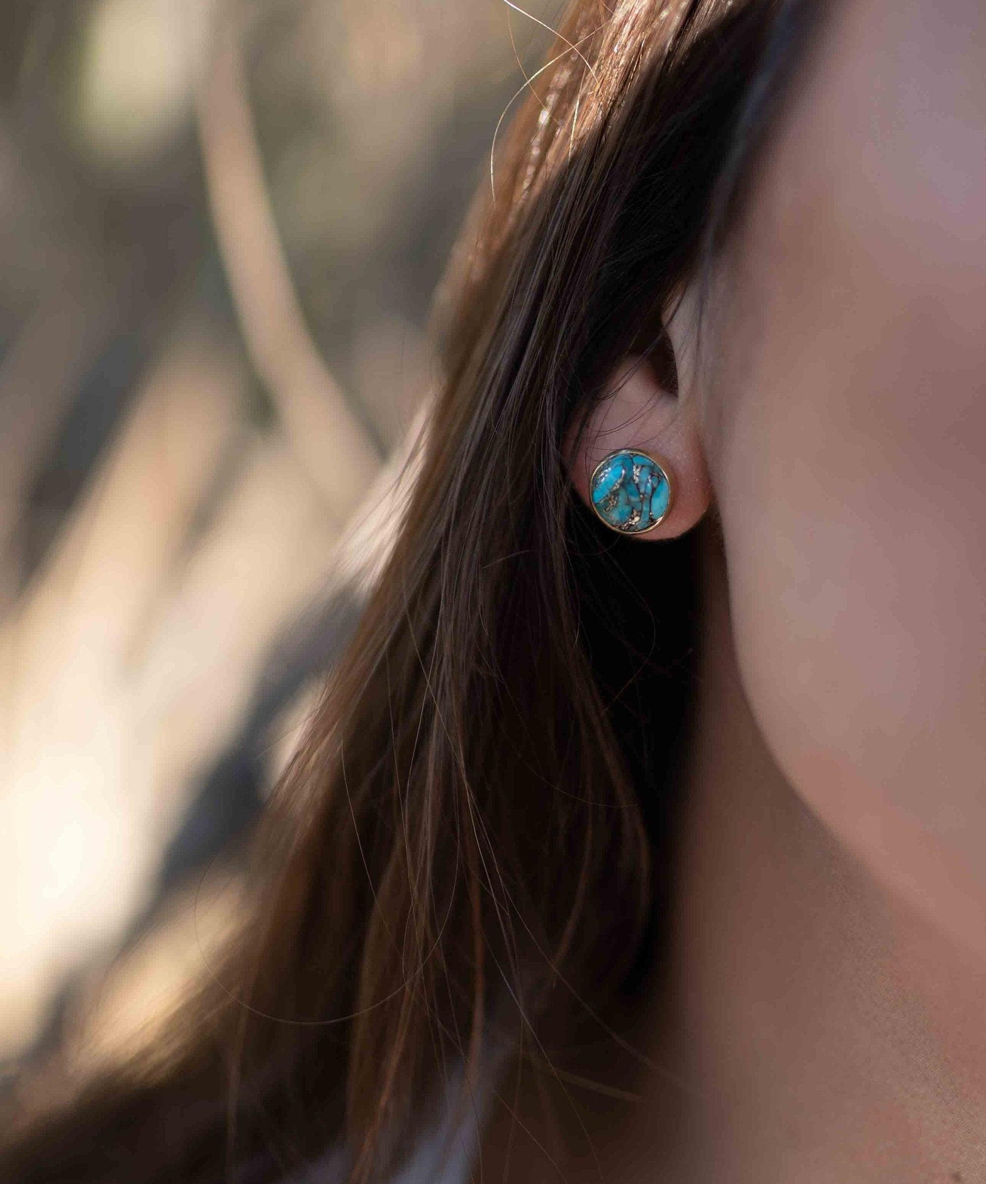 Copper Turquoise Earrings ~ Stud ~ Jewelry ~ 18k Gold Plated ~ Natural ~ Minimalist Everyday ~ Gift for Her ~ Boho ~ Hippie ~ ME0