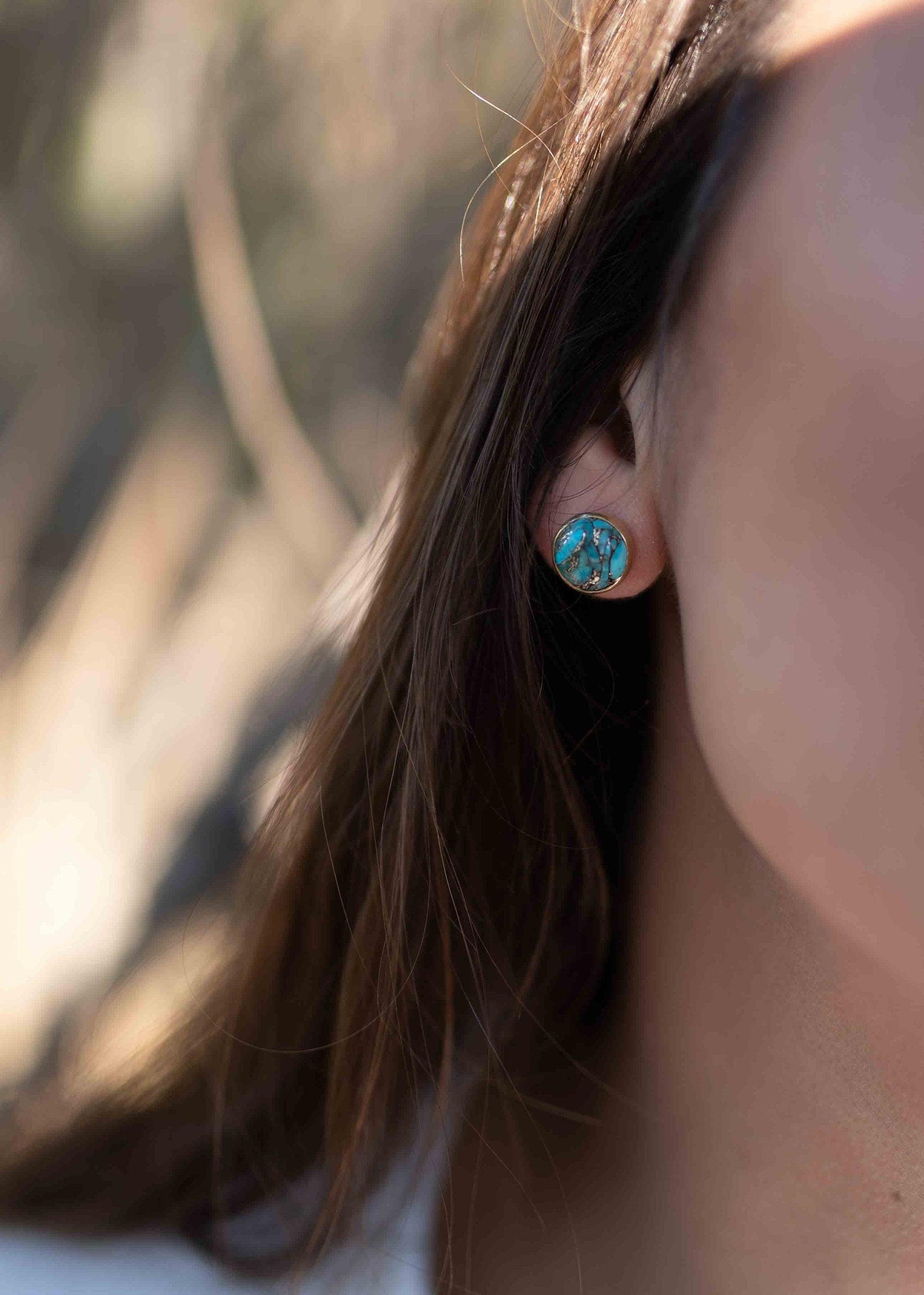 Copper Turquoise Earrings ~ Stud ~ Jewelry ~ 18k Gold Plated ~ Natural ~ Minimalist Everyday ~ Gift for Her ~ Boho ~ Hippie ~ ME0