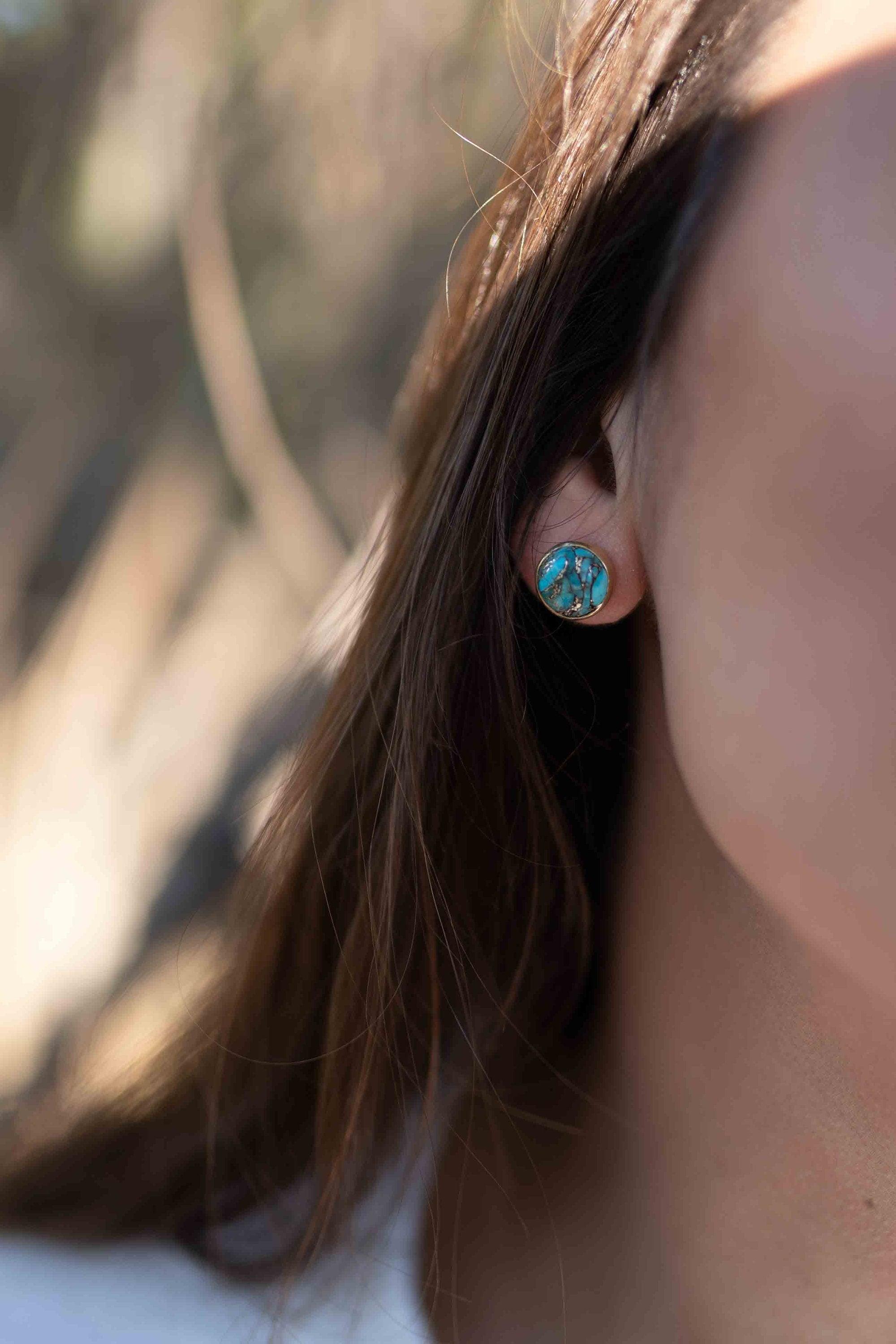 Copper Turquoise Earrings ~ Stud ~ Jewelry ~ 18k Gold Plated ~ Natural ~ Minimalist Everyday ~ Gift for Her ~ Boho ~ Hippie ~ ME0