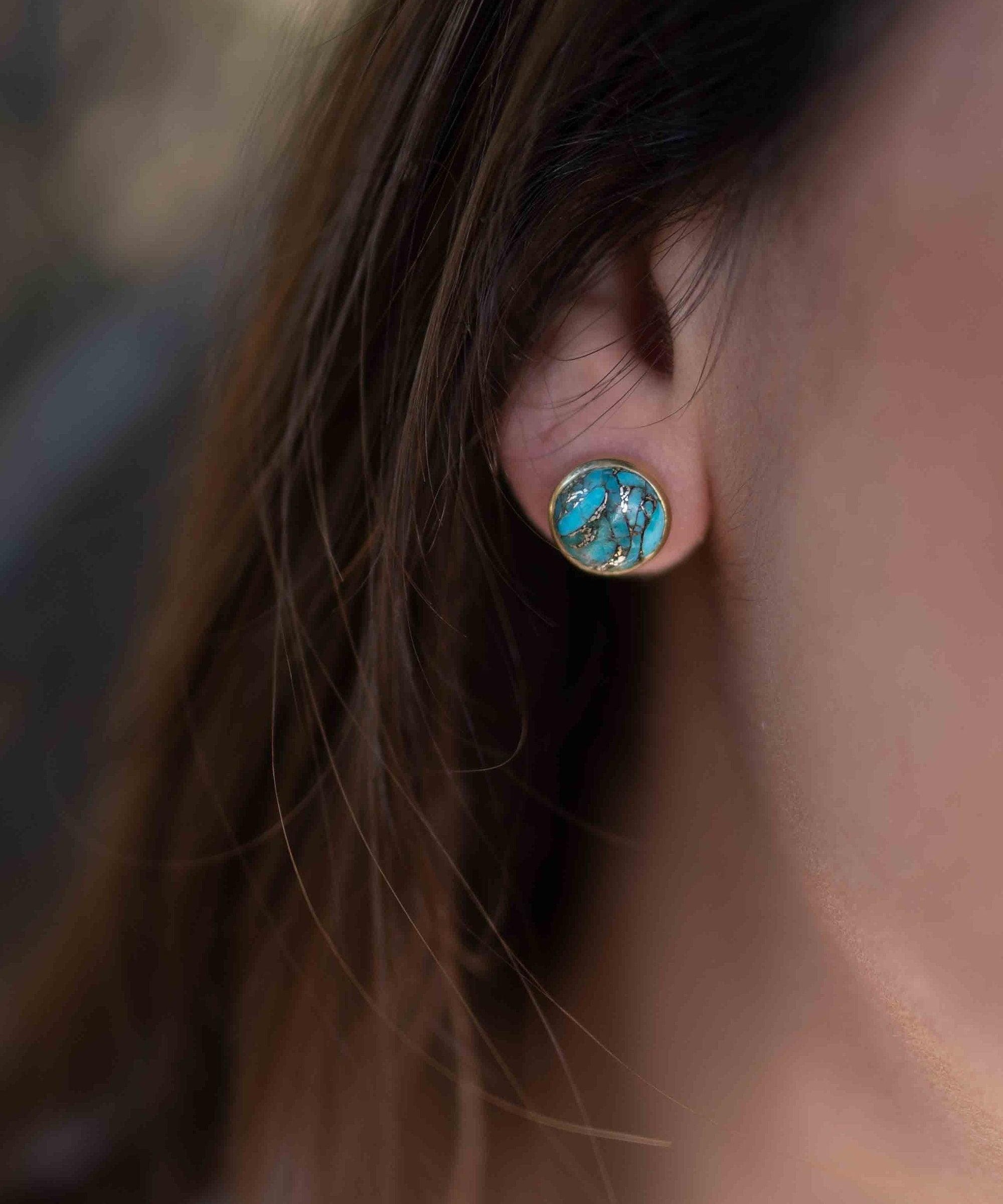 Copper Turquoise Earrings ~ Stud ~ Jewelry ~ 18k Gold Plated ~ Natural ~ Minimalist Everyday ~ Gift for Her ~ Boho ~ Hippie ~ ME0