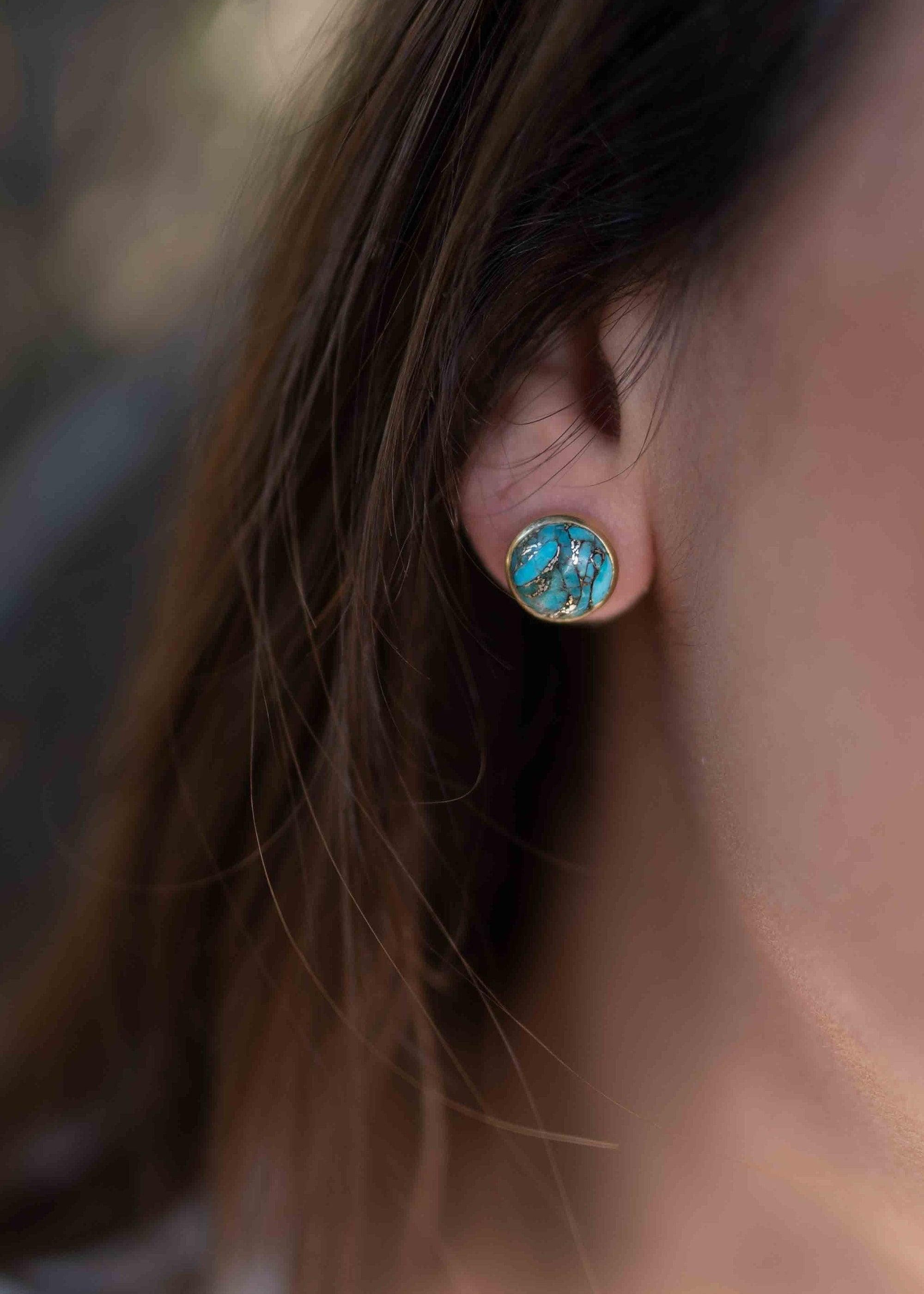 Copper Turquoise Earrings ~ Stud ~ Jewelry ~ 18k Gold Plated ~ Natural ~ Minimalist Everyday ~ Gift for Her ~ Boho ~ Hippie ~ ME0