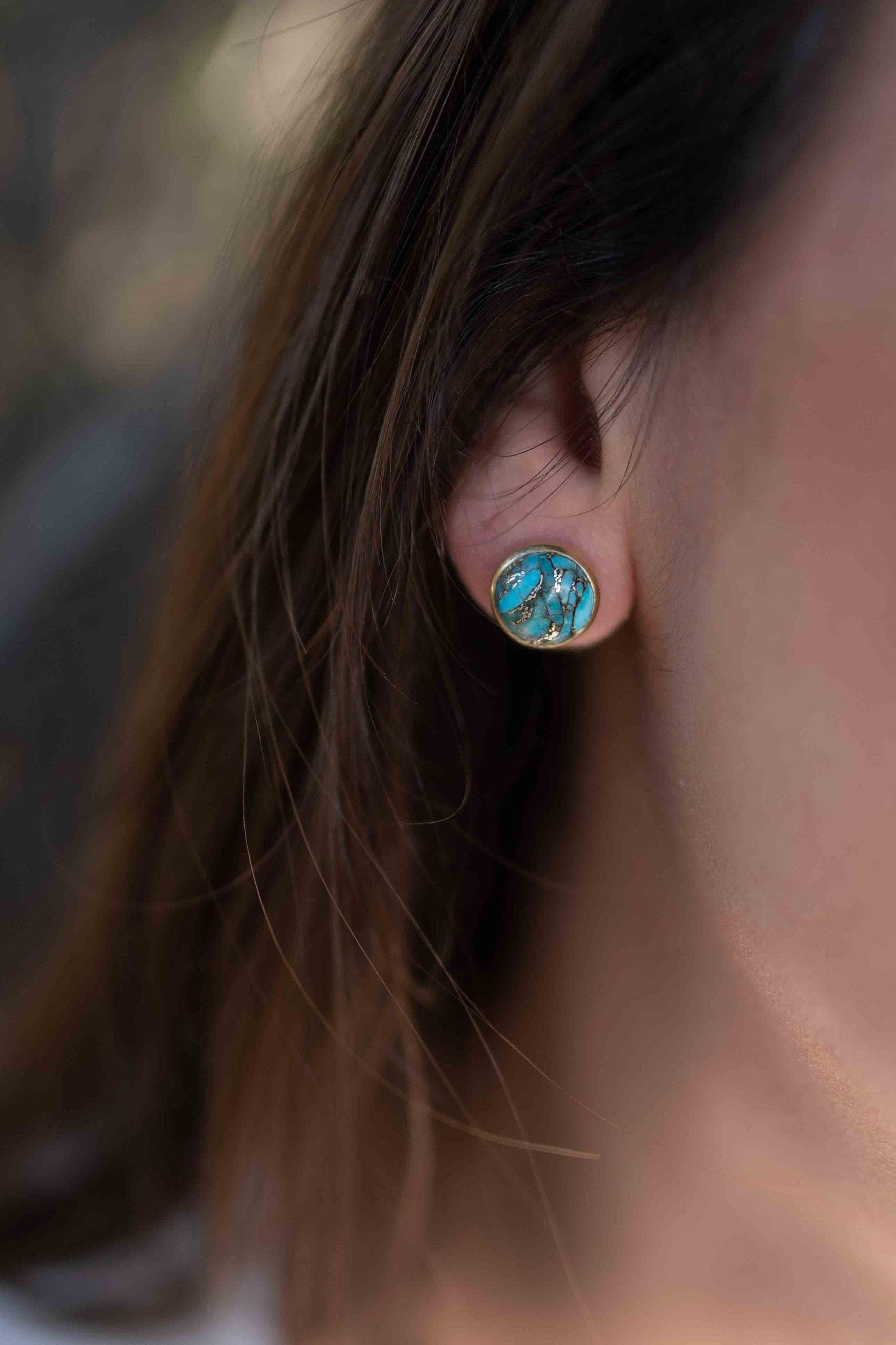 Copper Turquoise Earrings ~ Stud ~ Jewelry ~ 18k Gold Plated ~ Natural ~ Minimalist Everyday ~ Gift for Her ~ Boho ~ Hippie ~ ME0