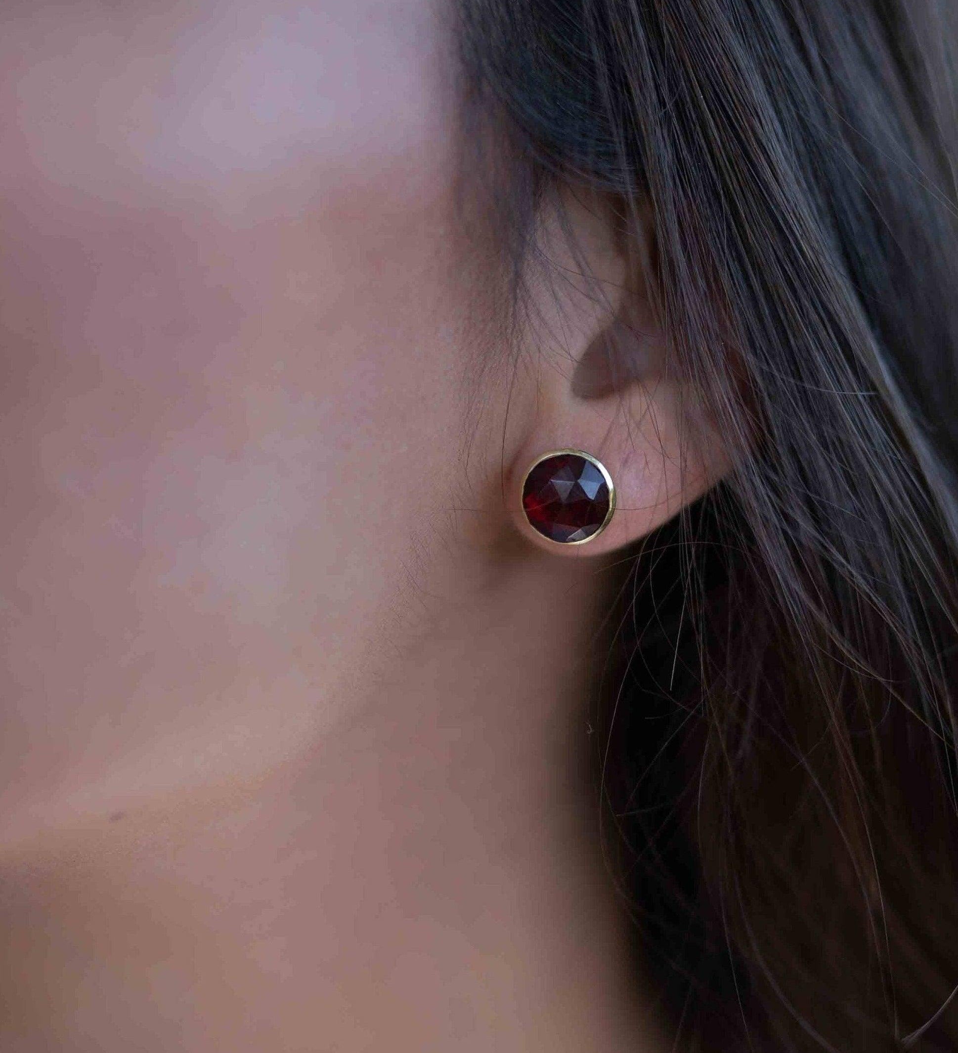 Garnet hydro Earrings ~ Stud ~ Jewelry ~ 18k Gold Plated ~ Natural ~ Minimalist Everyday ~ Gift for Her ~ Boho ~ Hippie ~ ME0