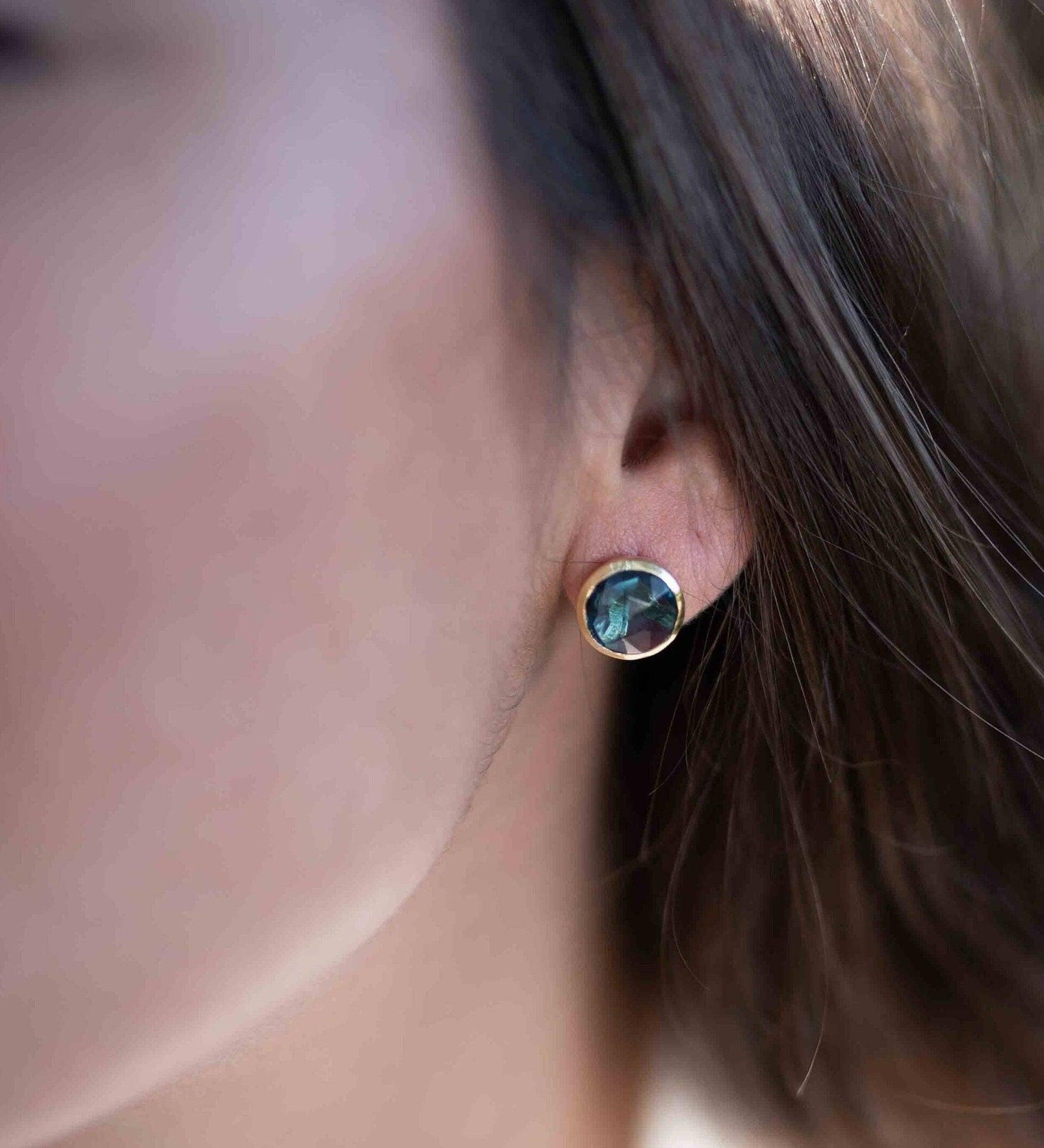 Iolite hydro Earrings ~ Stud ~ Jewelry ~ 18k Gold Plated ~ Natural ~ Minimalist Everyday ~ Gift for Her ~ Boho ~ Hippie ~ ME0