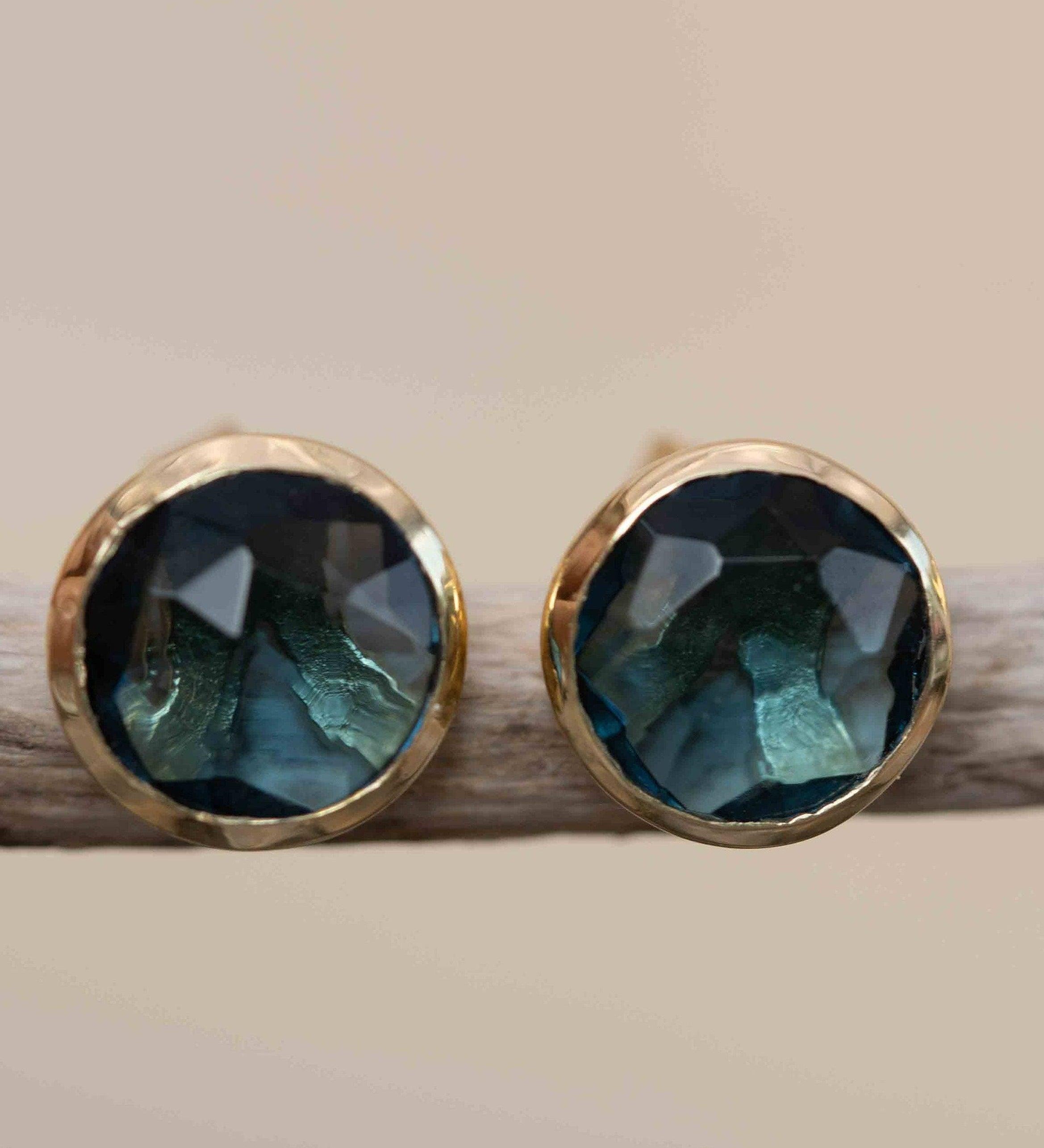 Iolite hydro Earrings ~ Stud ~ Jewelry ~ 18k Gold Plated ~ Natural ~ Minimalist Everyday ~ Gift for Her ~ Boho ~ Hippie ~ ME0