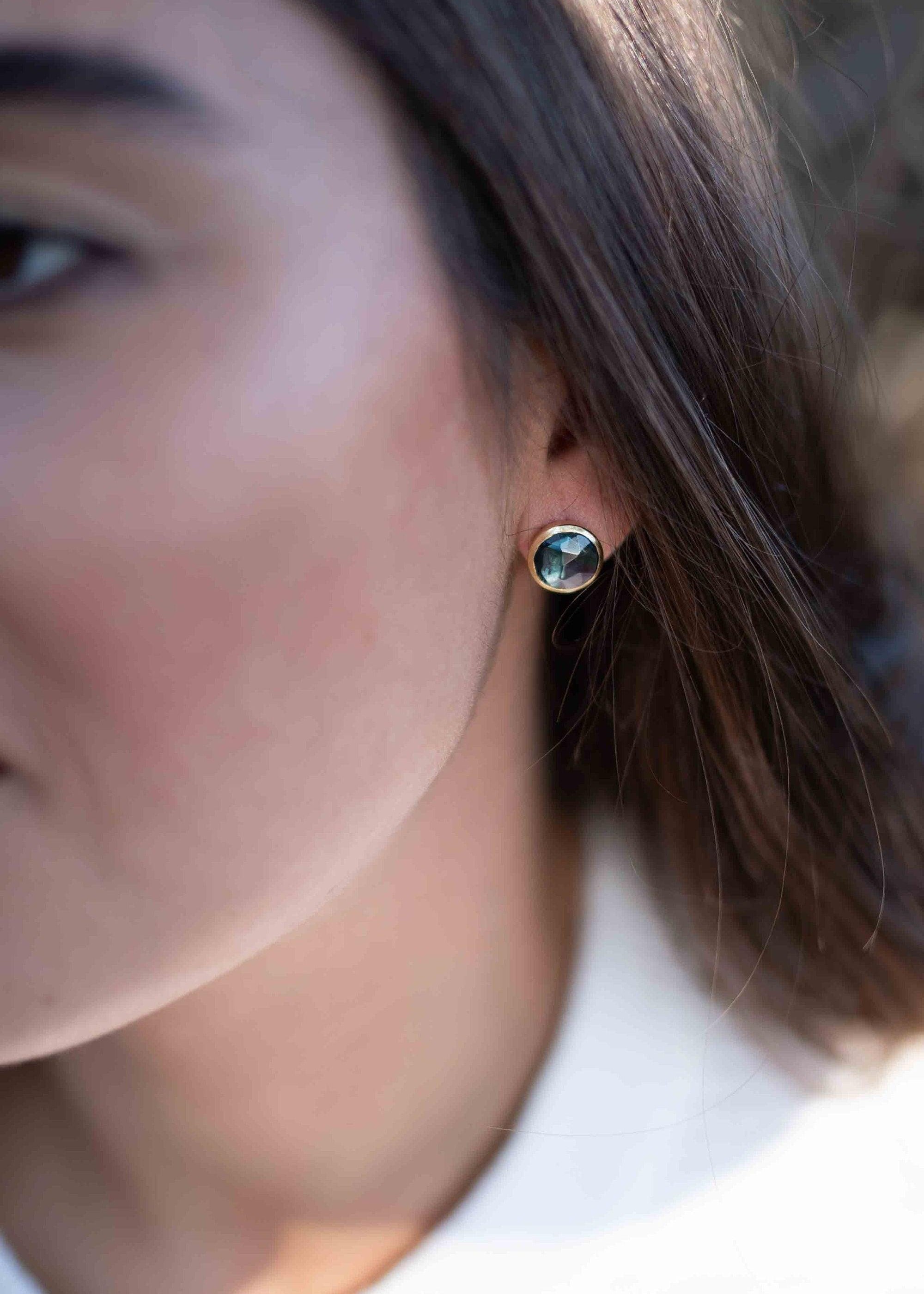 Iolite hydro Earrings ~ Stud ~ Jewelry ~ 18k Gold Plated ~ Natural ~ Minimalist Everyday ~ Gift for Her ~ Boho ~ Hippie ~ ME0
