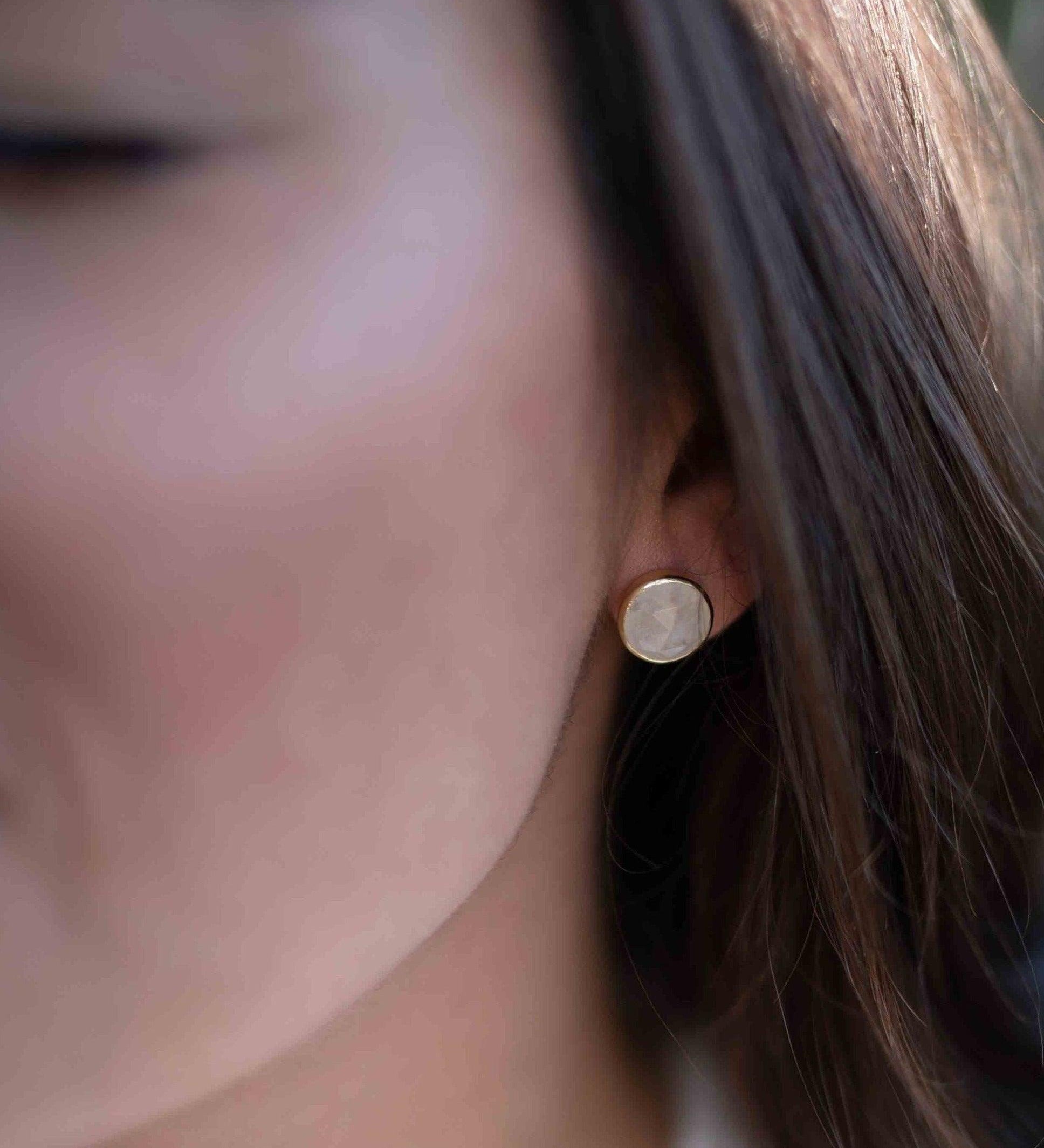 Moonstone Earrings ~ Stud ~ Jewelry ~ 18k Gold Plated ~ Natural ~ Minimalist Everyday ~ Gift for Her ~ Boho ~ Hippie ~ ME176