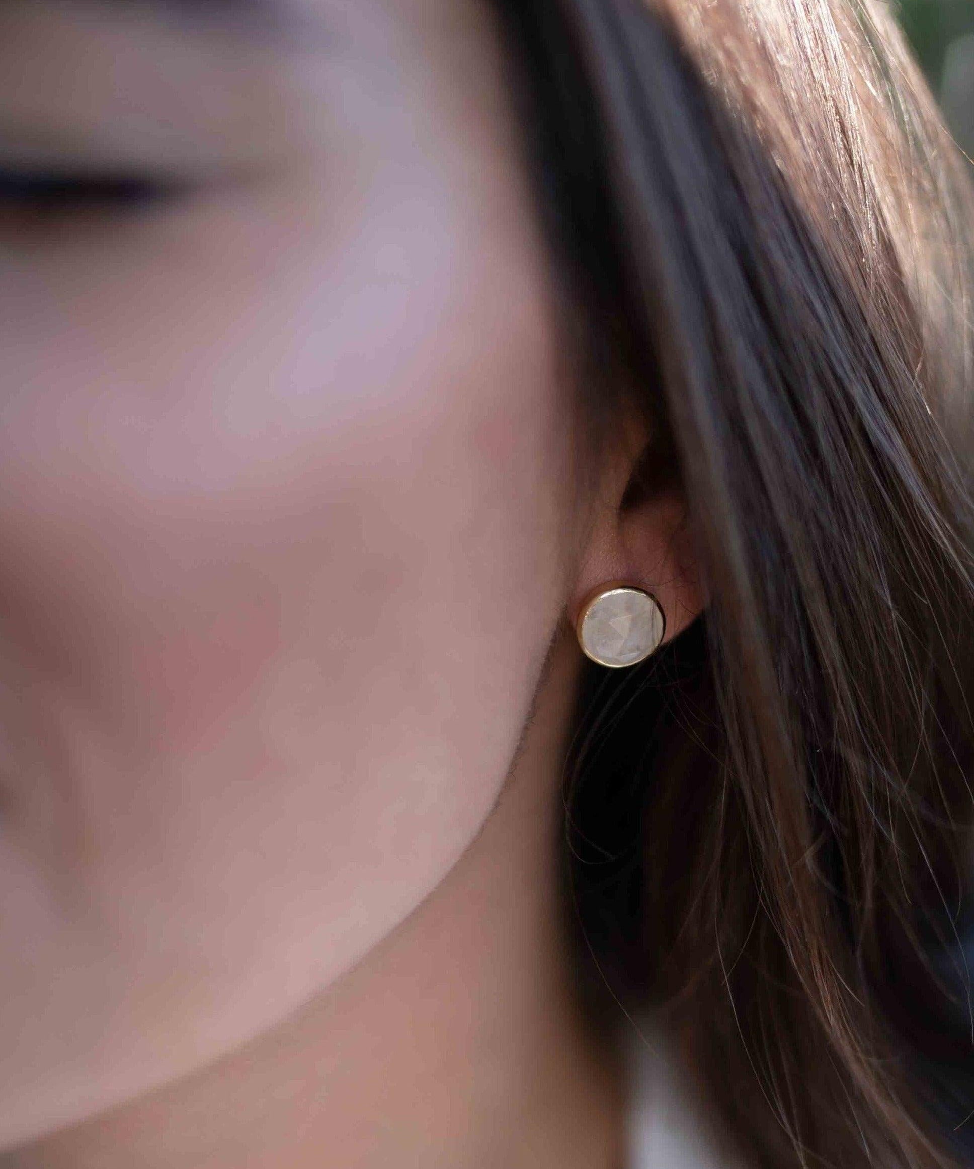 Moonstone Earrings ~ Stud ~ Jewelry ~ 18k Gold Plated ~ Natural ~ Minimalist Everyday ~ Gift for Her ~ Boho ~ Hippie ~ ME176