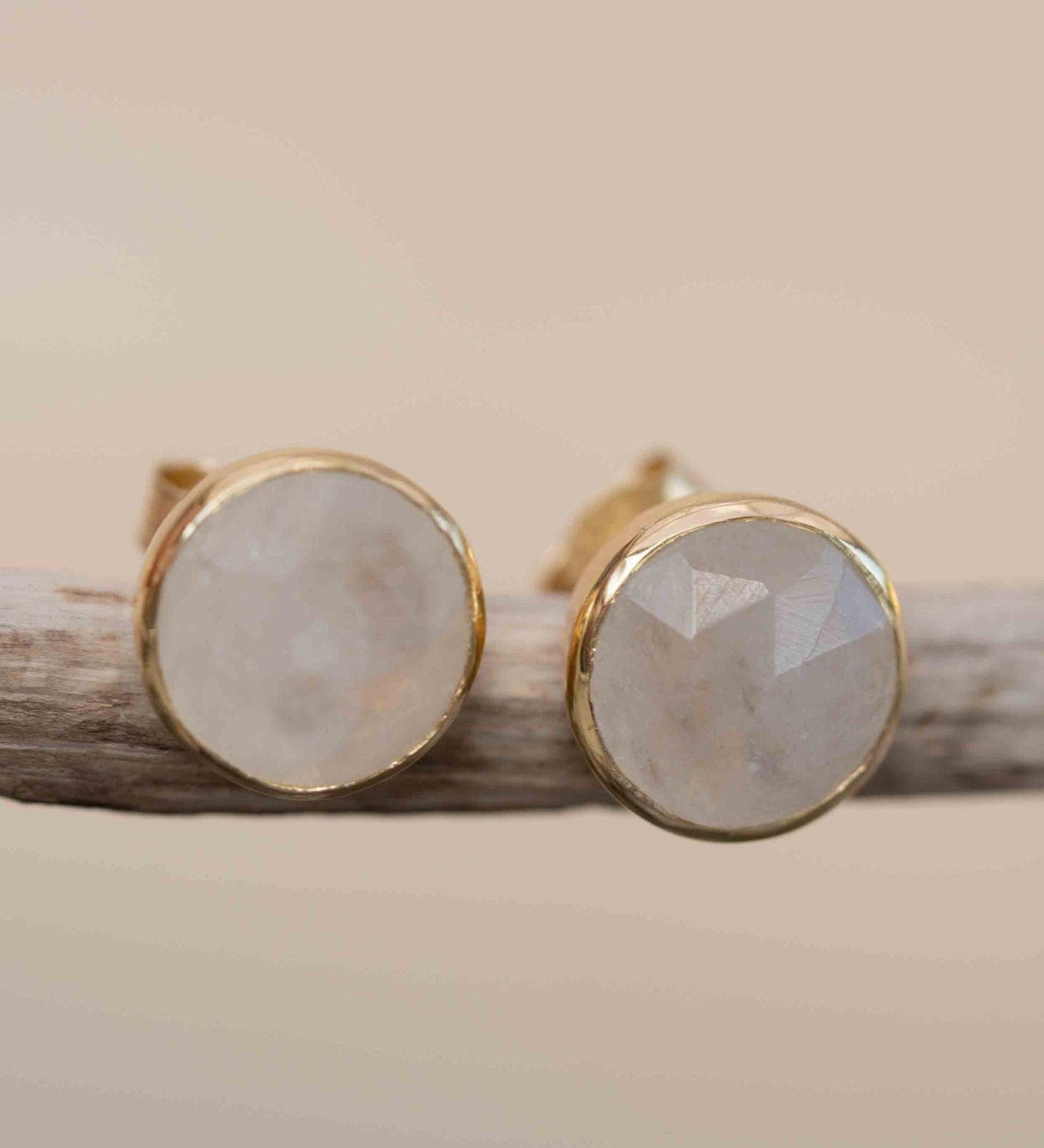 Moonstone Earrings ~ Stud ~ Jewelry ~ 18k Gold Plated ~ Natural ~ Minimalist Everyday ~ Gift for Her ~ Boho ~ Hippie ~ ME176