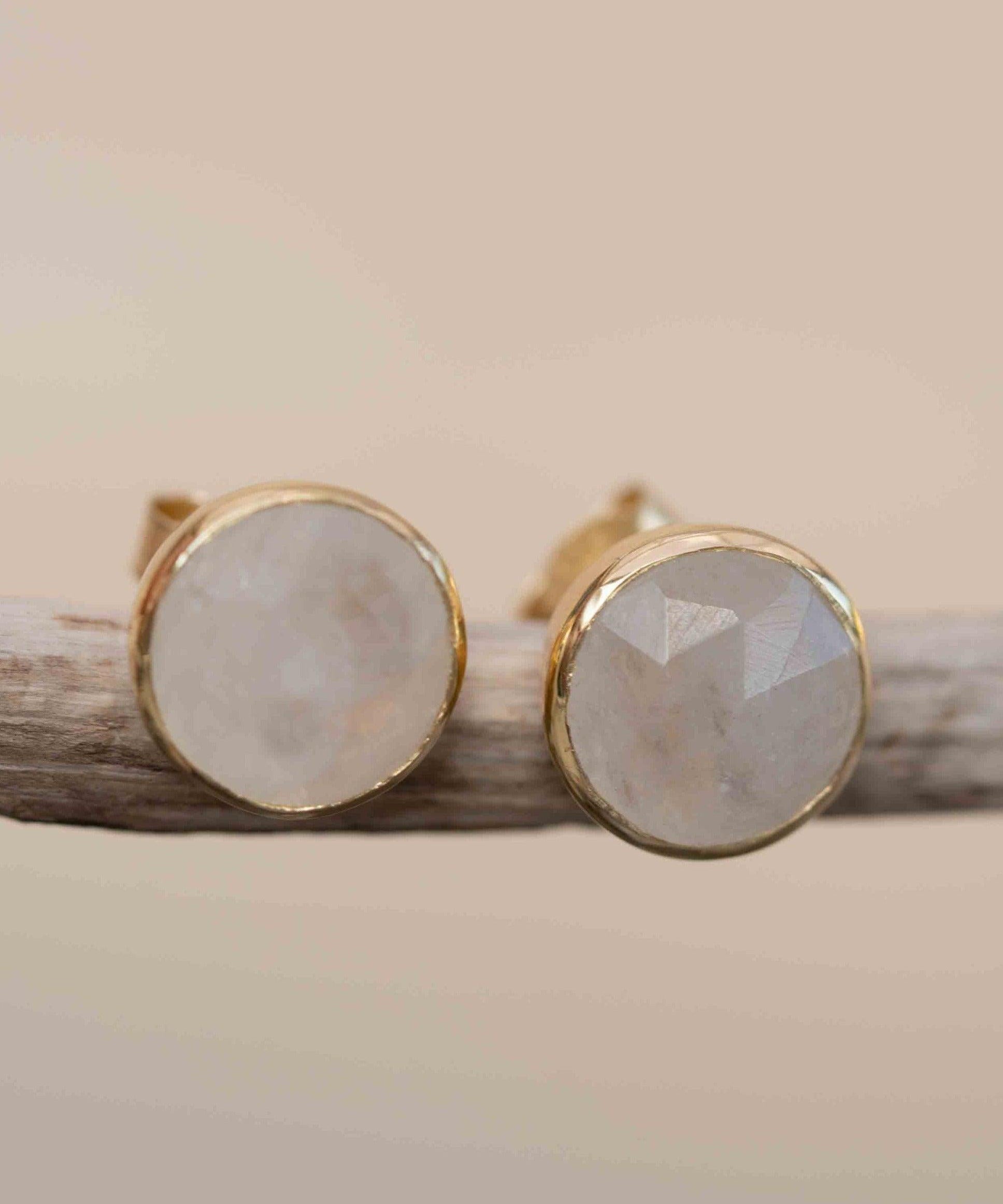 Moonstone Earrings ~ Stud ~ Jewelry ~ 18k Gold Plated ~ Natural ~ Minimalist Everyday ~ Gift for Her ~ Boho ~ Hippie ~ ME176