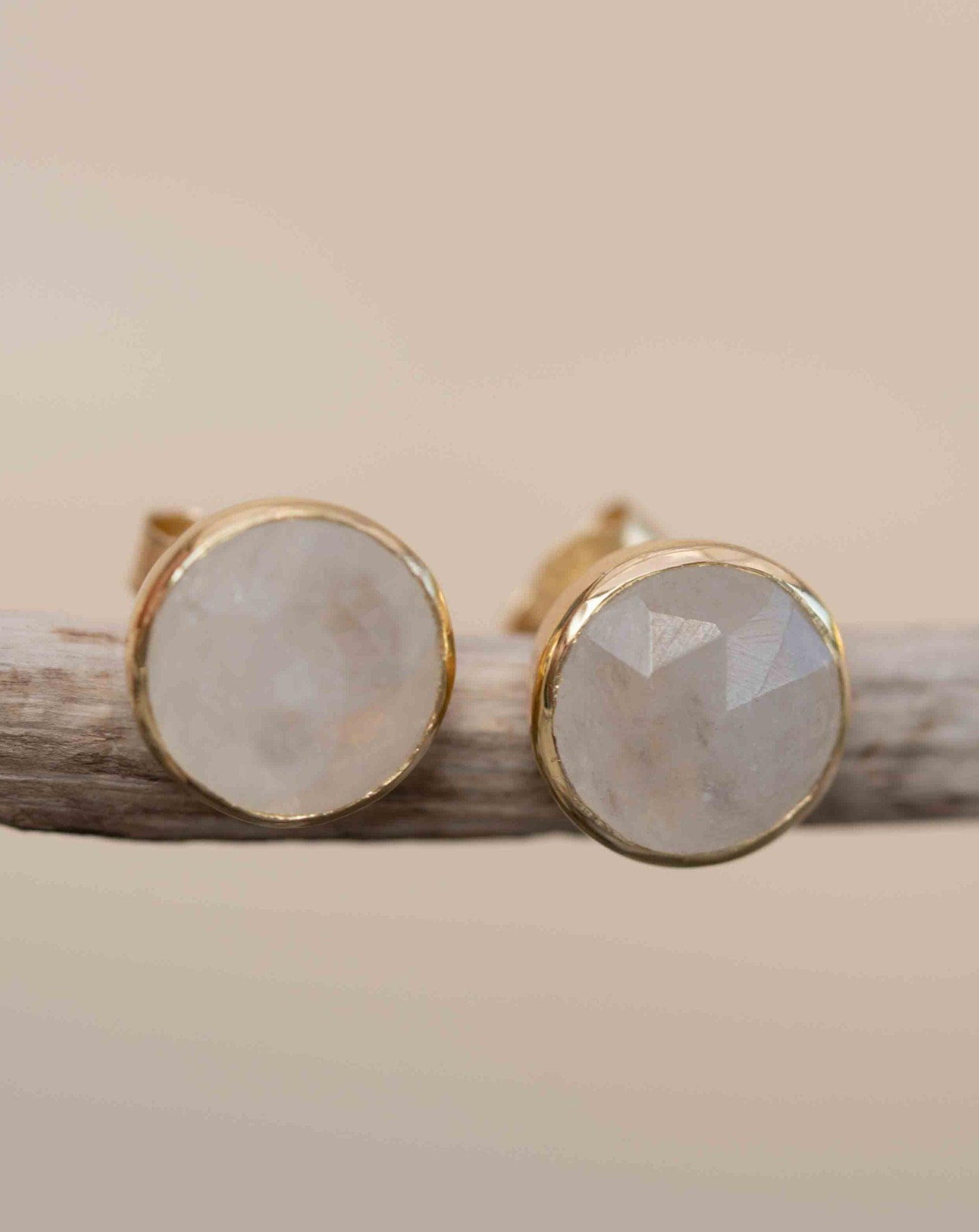 Moonstone Earrings ~ Stud ~ Jewelry ~ 18k Gold Plated ~ Natural ~ Minimalist Everyday ~ Gift for Her ~ Boho ~ Hippie ~ ME176