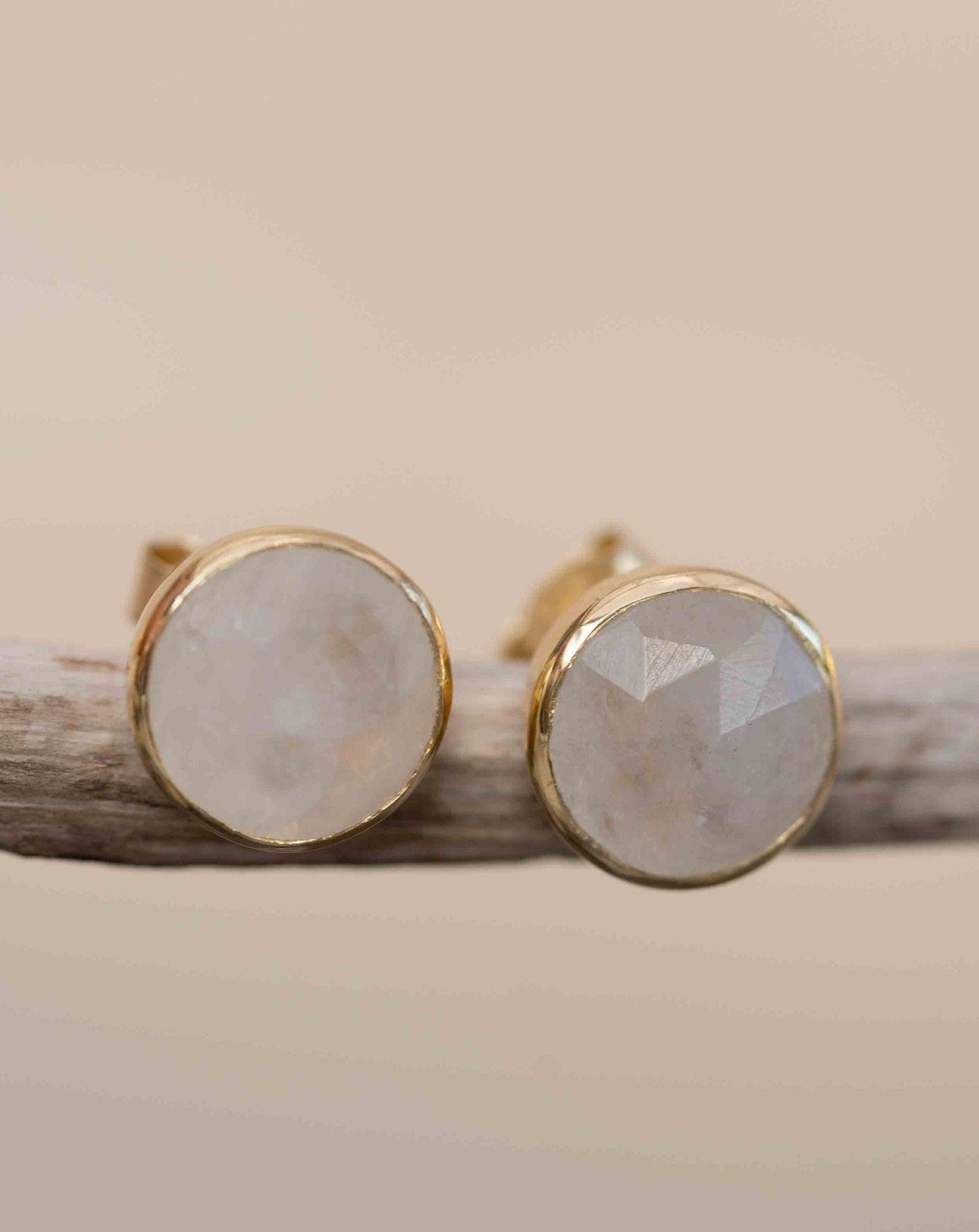 Moonstone Earrings ~ Stud ~ Jewelry ~ 18k Gold Plated ~ Natural ~ Minimalist Everyday ~ Gift for Her ~ Boho ~ Hippie ~ ME176