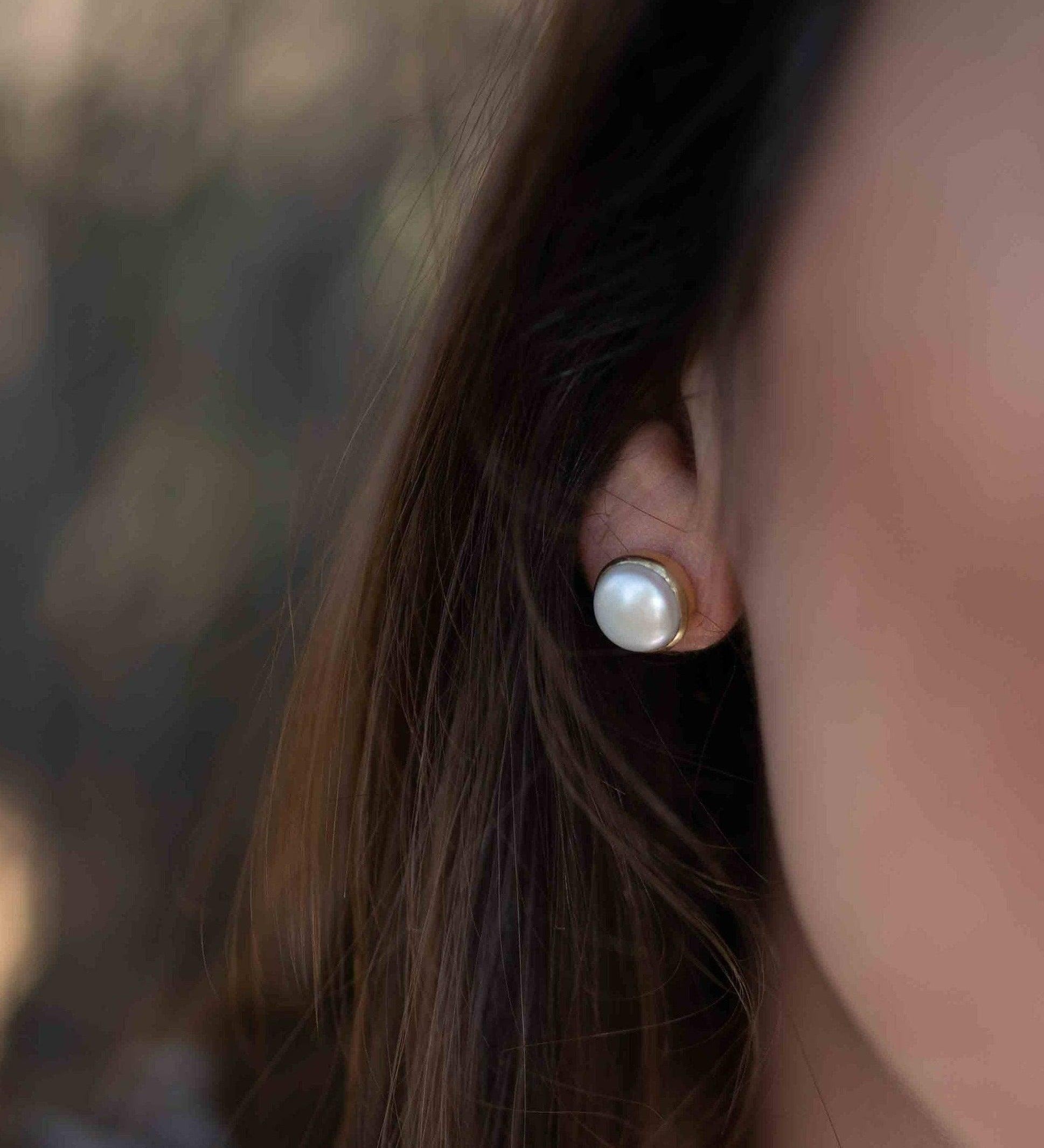 Pearl Earrings ~ Stud ~ Jewelry ~ 18k Gold Plated ~ Natural ~ Minimalist Everyday ~ Gift for Her ~ Boho ~ Hippie ~ ME0