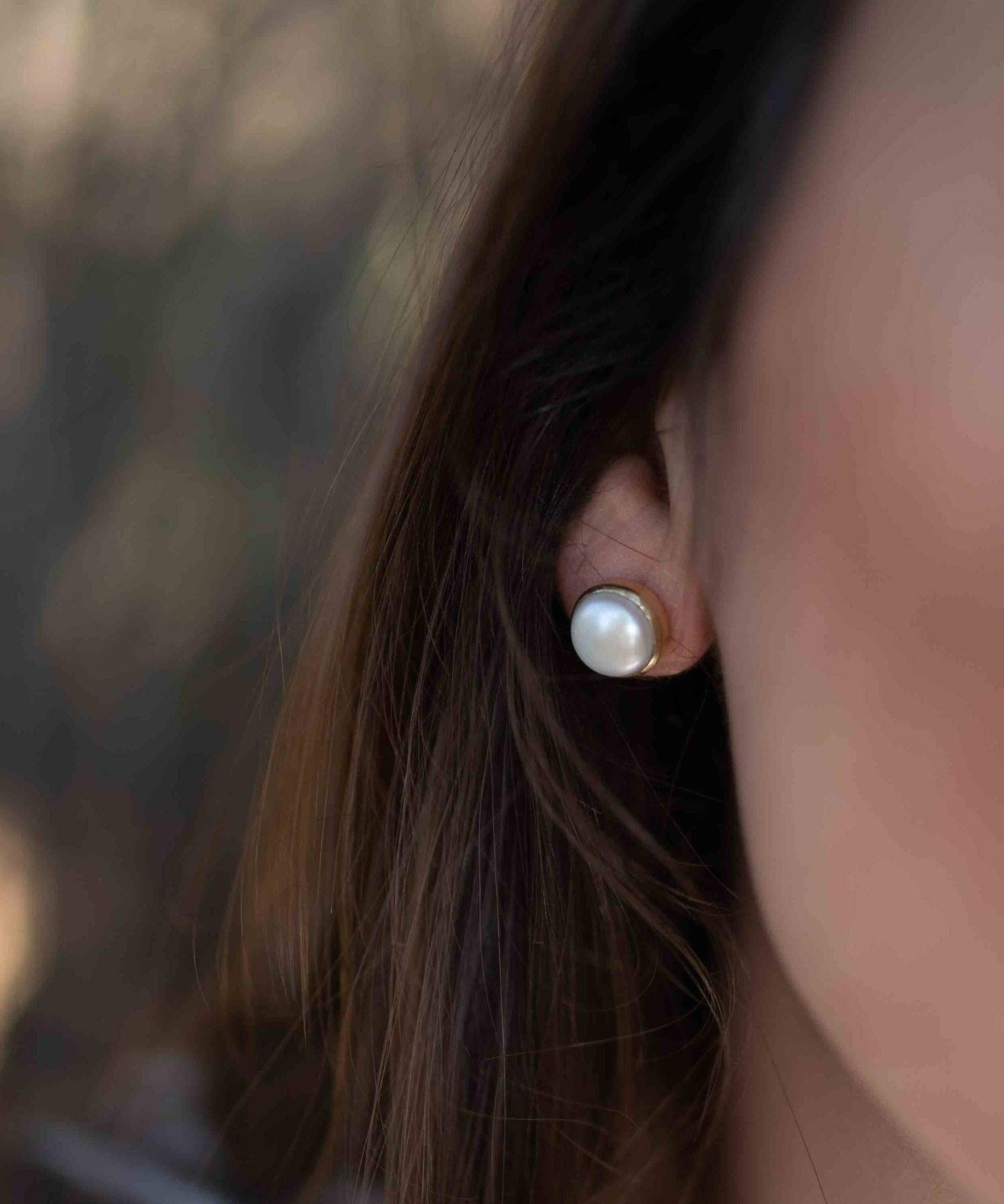 Pearl Earrings ~ Stud ~ Jewelry ~ 18k Gold Plated ~ Natural ~ Minimalist Everyday ~ Gift for Her ~ Boho ~ Hippie ~ ME0