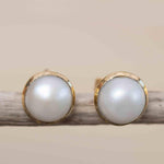 Pearl Earrings ~ Stud ~ Jewelry ~ 18k Gold Plated ~ Natural ~ Minimalist Everyday ~ Gift for Her ~ Boho ~ Hippie ~ ME0