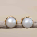 Pearl Earrings ~ Stud ~ Jewelry ~ 18k Gold Plated ~ Natural ~ Minimalist Everyday ~ Gift for Her ~ Boho ~ Hippie ~ ME0