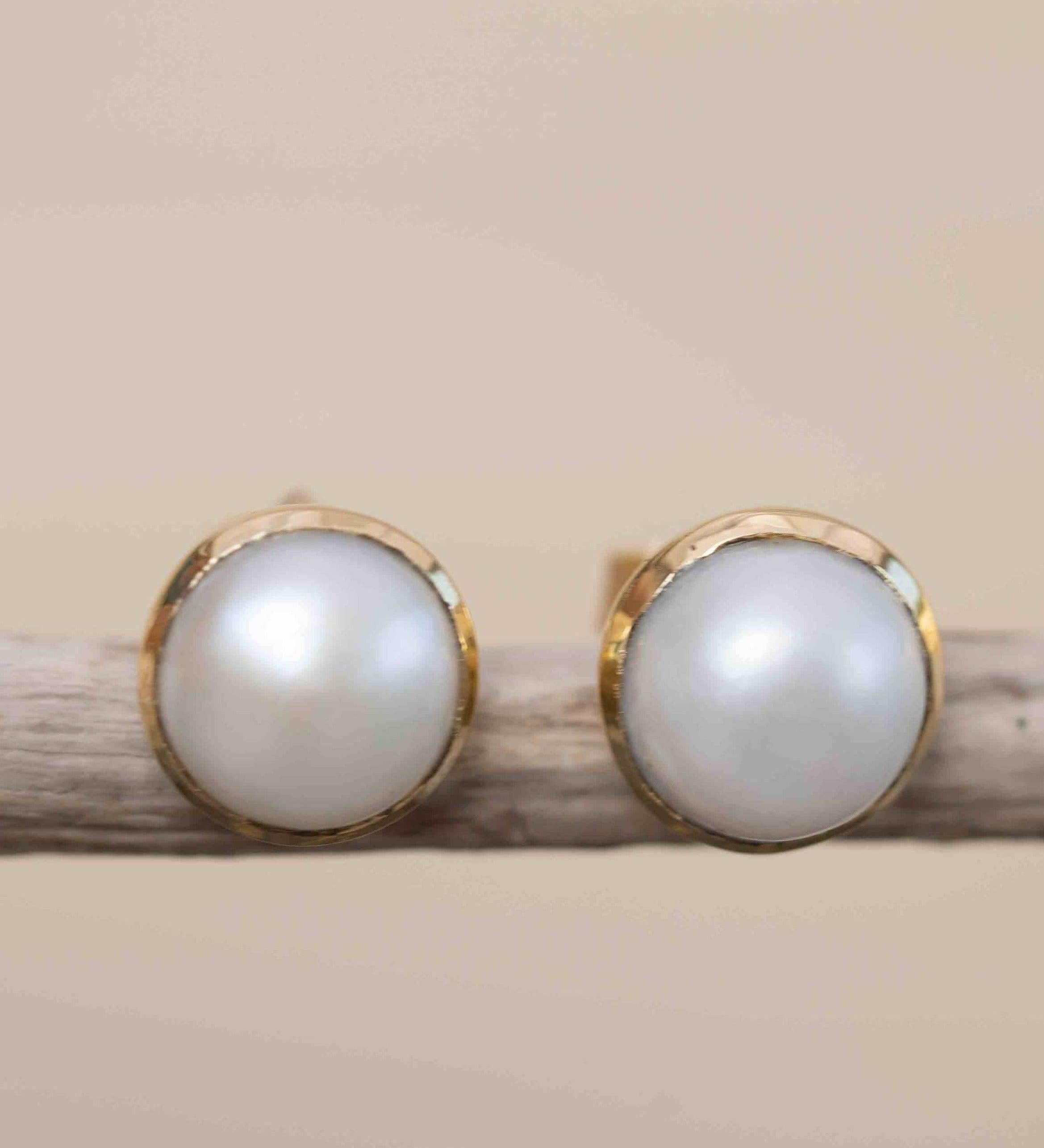 Pearl Earrings ~ Stud ~ Jewelry ~ 18k Gold Plated ~ Natural ~ Minimalist Everyday ~ Gift for Her ~ Boho ~ Hippie ~ ME0