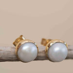 Pearl Earrings ~ Stud ~ Jewelry ~ 18k Gold Plated ~ Natural ~ Minimalist Everyday ~ Gift for Her ~ Boho ~ Hippie ~ ME0