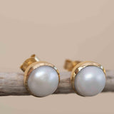 Pearl Earrings ~ Stud ~ Jewelry ~ 18k Gold Plated ~ Natural ~ Minimalist Everyday ~ Gift for Her ~ Boho ~ Hippie ~ ME0