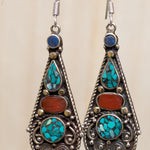 Jeanne Turquoise Tibetan Earrings ~German Silver ~ SME046 - Maresia Jewelry