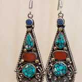 Jeanne Turquoise Tibetan Earrings ~German Silver ~ SME046 - Maresia Jewelry