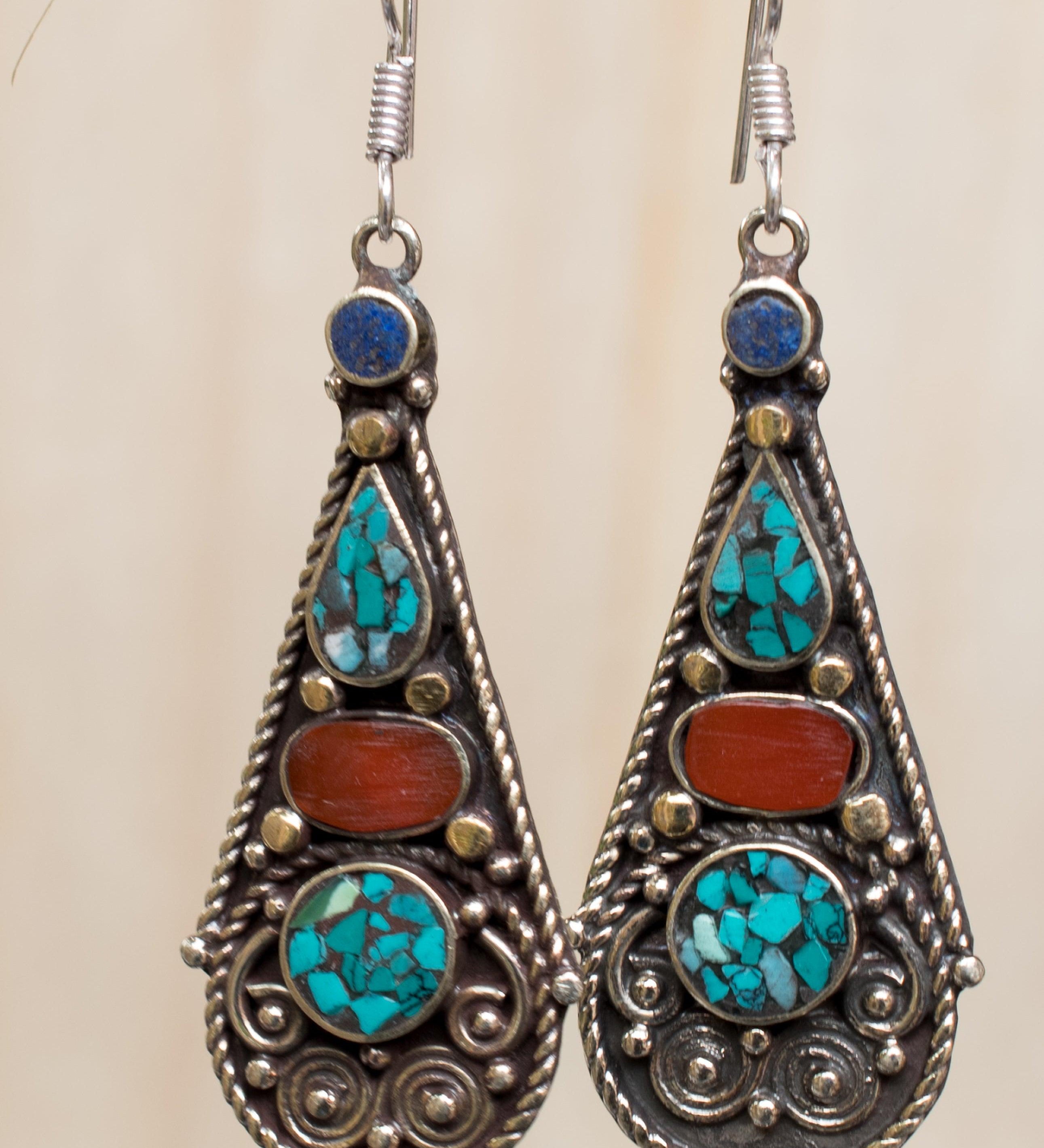 Jeanne Turquoise Tibetan Earrings ~German Silver ~ SME046 - Maresia Jewelry