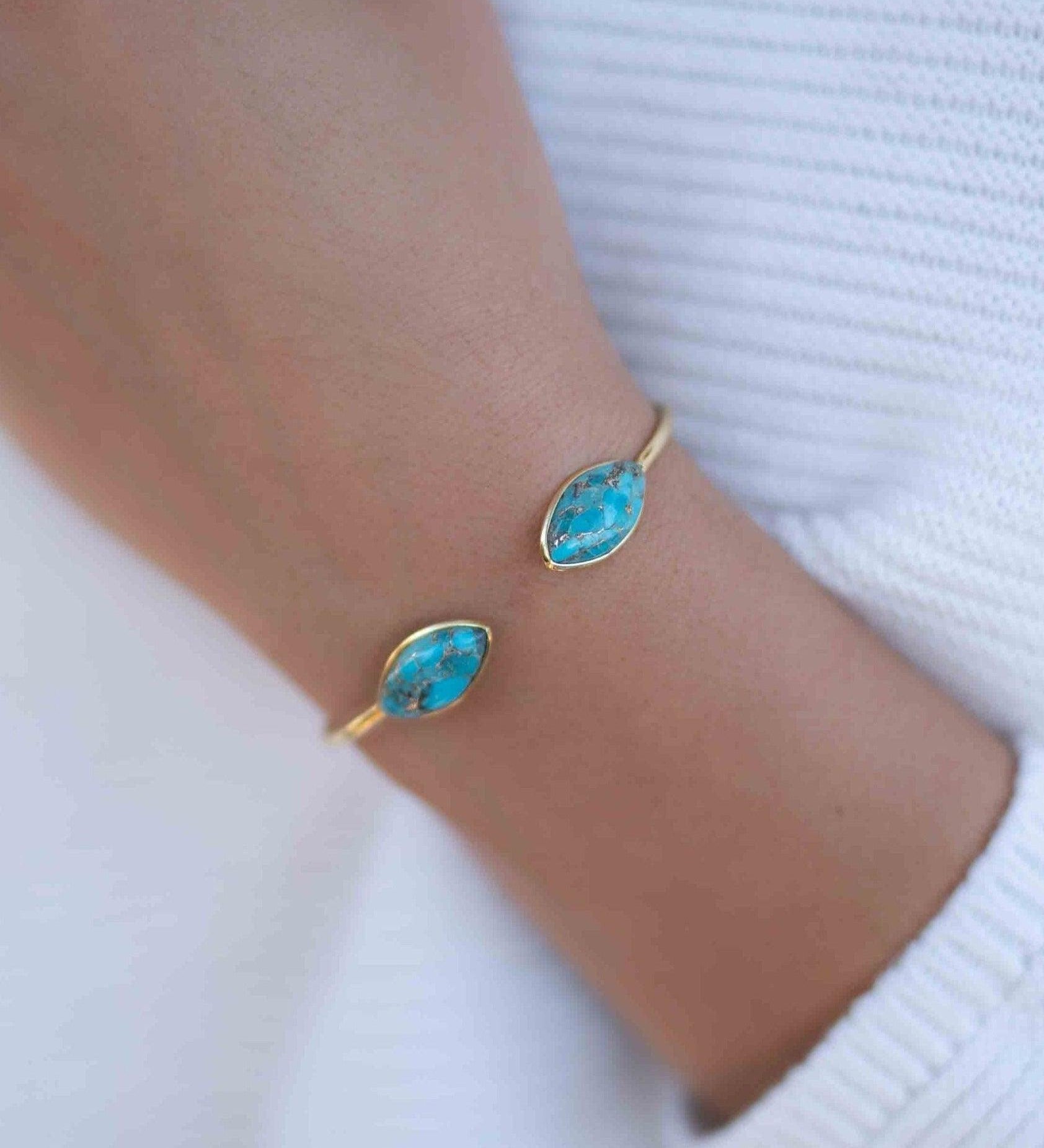 Copper Turquoise Adjustable Bracelet ~ Gold Plated 18k ~ Handmade ~Statement  Hippie ~Bohemian ~Jewelry ~Gift For Her ~Gemstone ~Body MB037