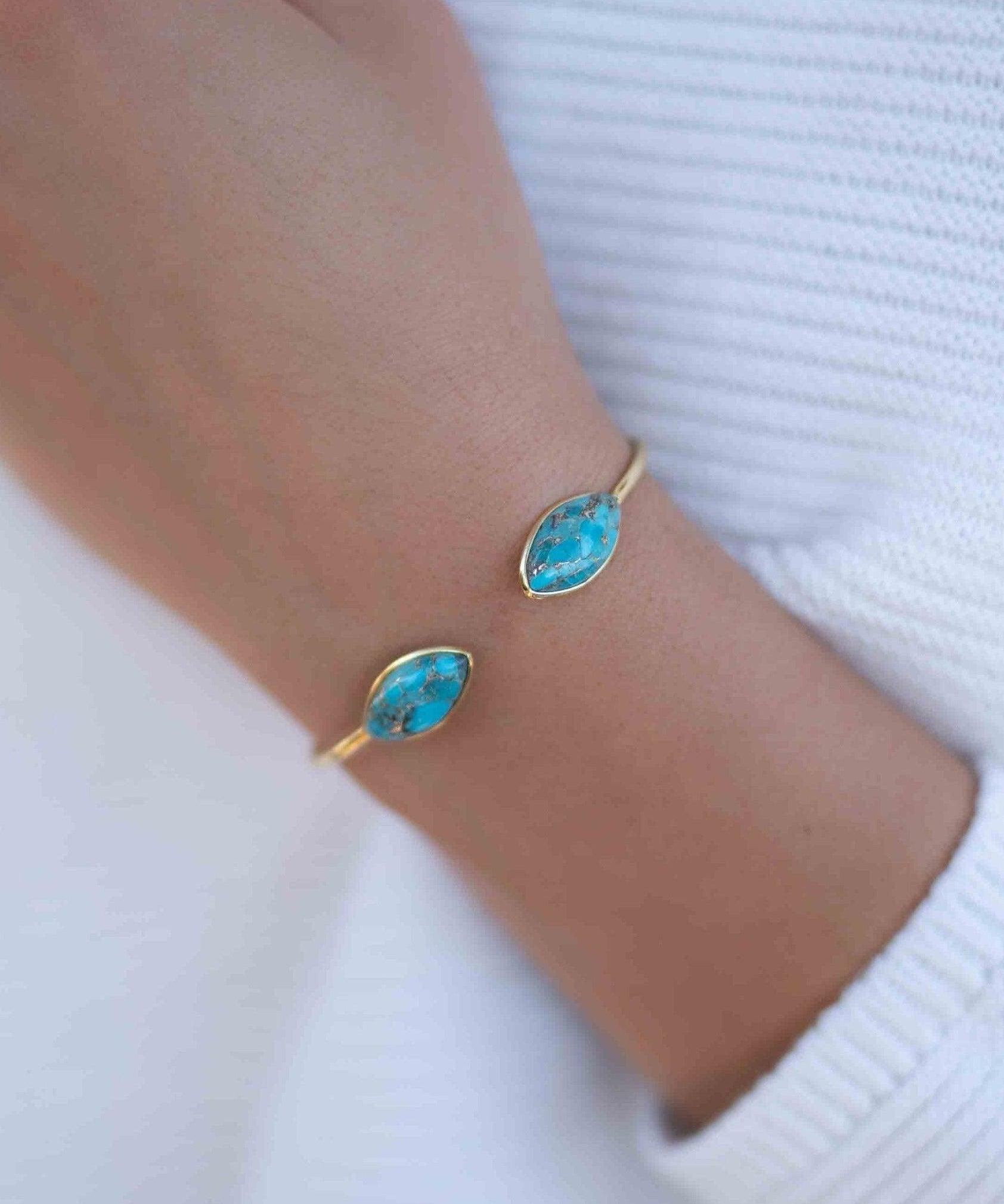 Copper Turquoise Adjustable Bracelet ~ Gold Plated 18k ~ Handmade ~Statement  Hippie ~Bohemian ~Jewelry ~Gift For Her ~Gemstone ~Body MB037