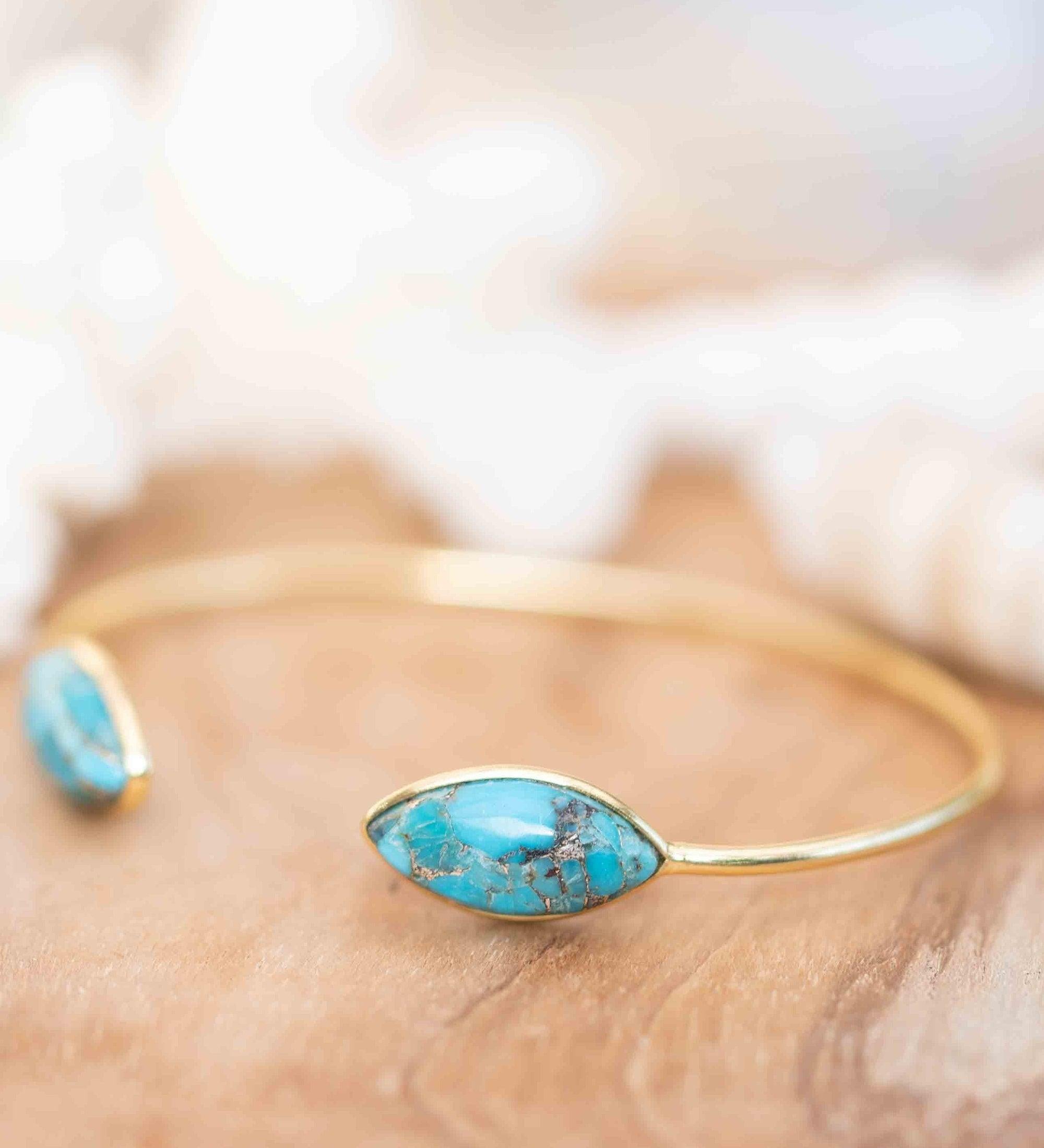 Copper Turquoise Adjustable Bracelet ~ Gold Plated 18k ~ Handmade ~Statement  Hippie ~Bohemian ~Jewelry ~Gift For Her ~Gemstone ~Body MB037