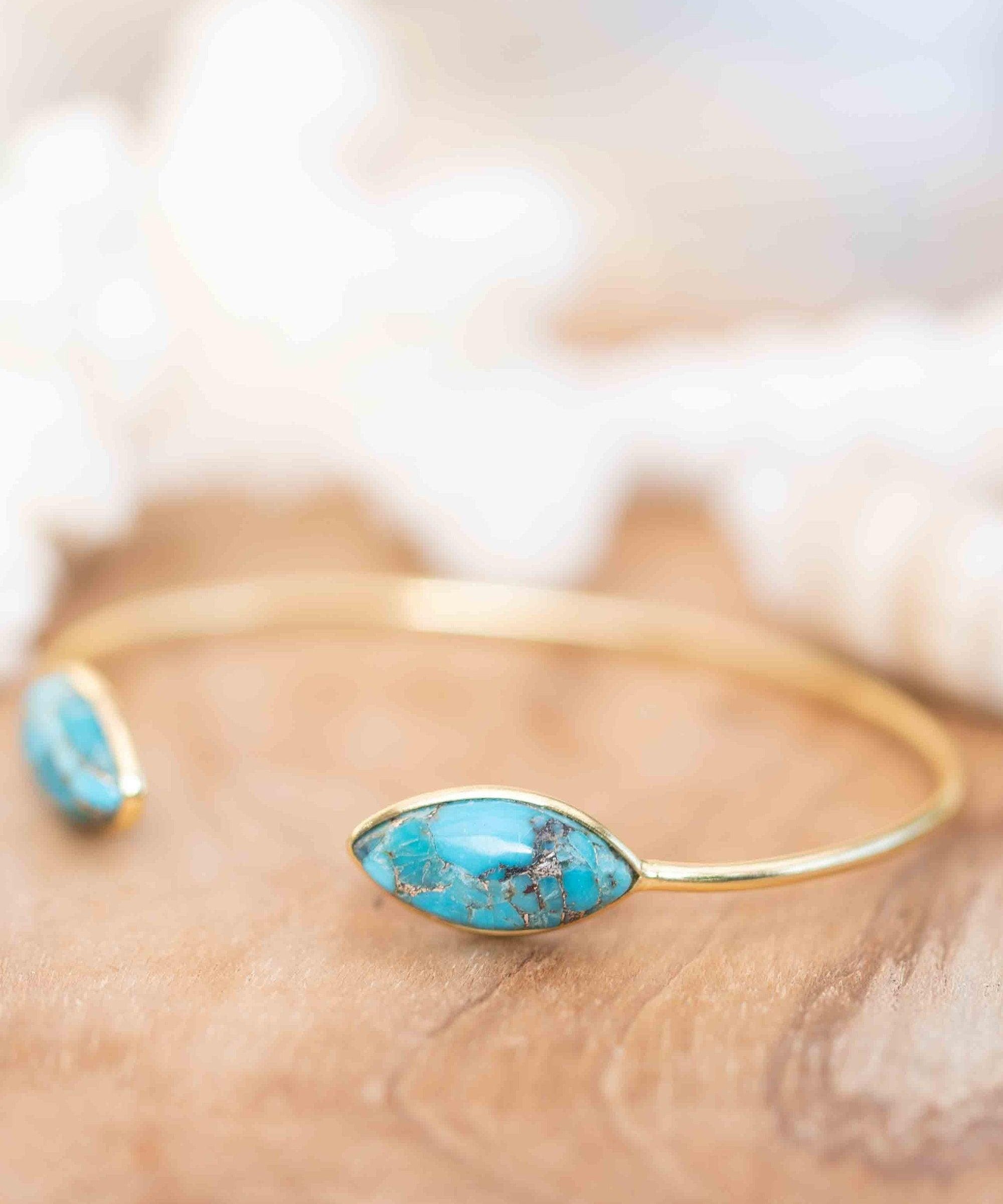 Copper Turquoise Adjustable Bracelet ~ Gold Plated 18k ~ Handmade ~Statement  Hippie ~Bohemian ~Jewelry ~Gift For Her ~Gemstone ~Body MB037