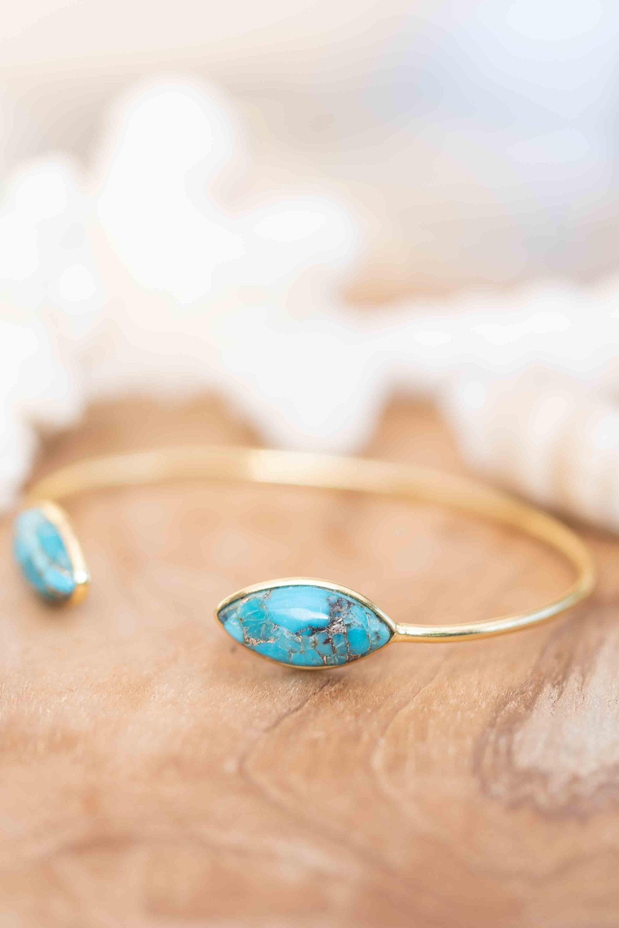 Copper Turquoise Adjustable Bracelet ~ Gold Plated 18k ~ Handmade ~Statement  Hippie ~Bohemian ~Jewelry ~Gift For Her ~Gemstone ~Body MB037