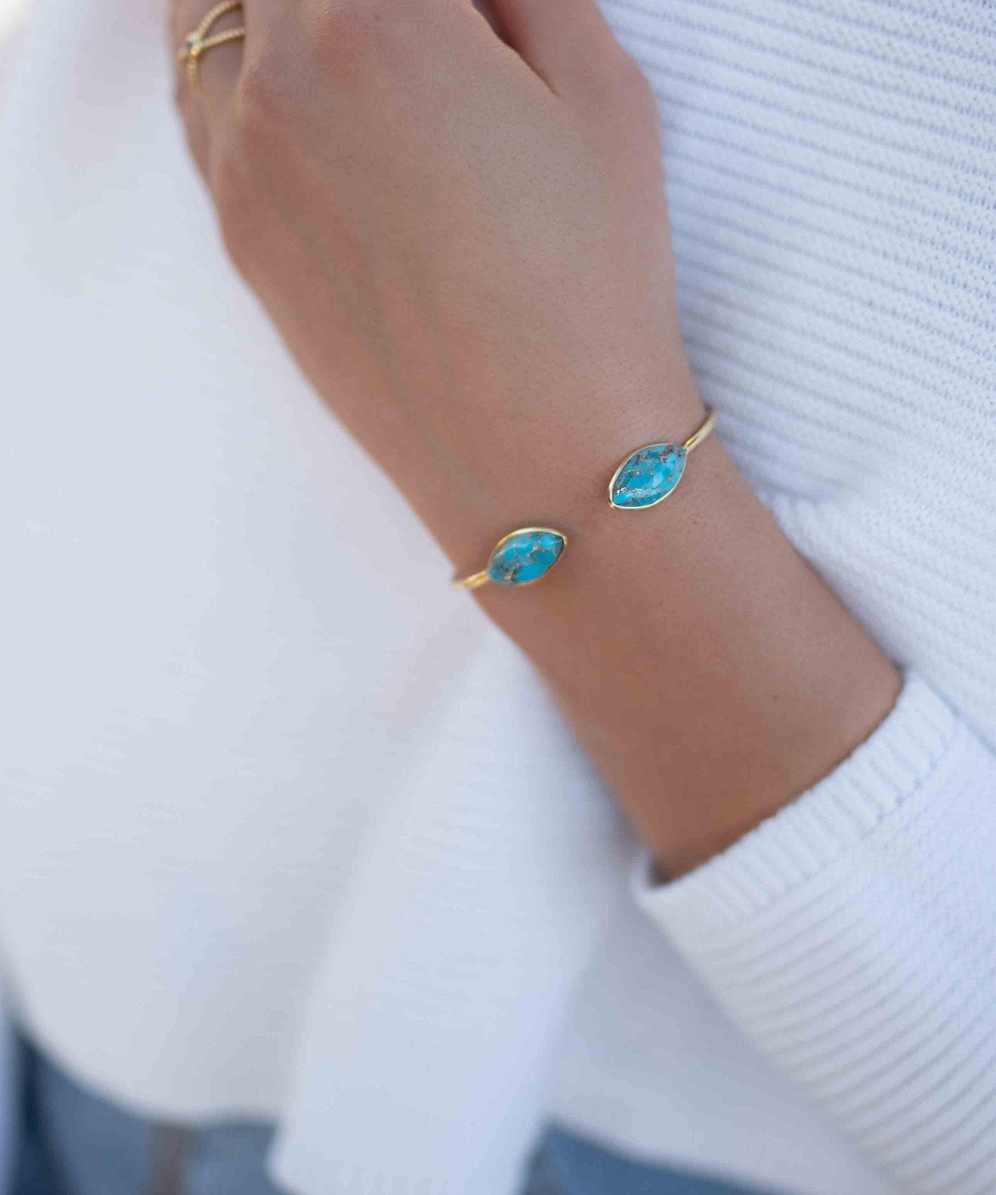 Copper Turquoise Adjustable Bracelet ~ Gold Plated 18k ~ Handmade ~Statement  Hippie ~Bohemian ~Jewelry ~Gift For Her ~Gemstone ~Body MB037