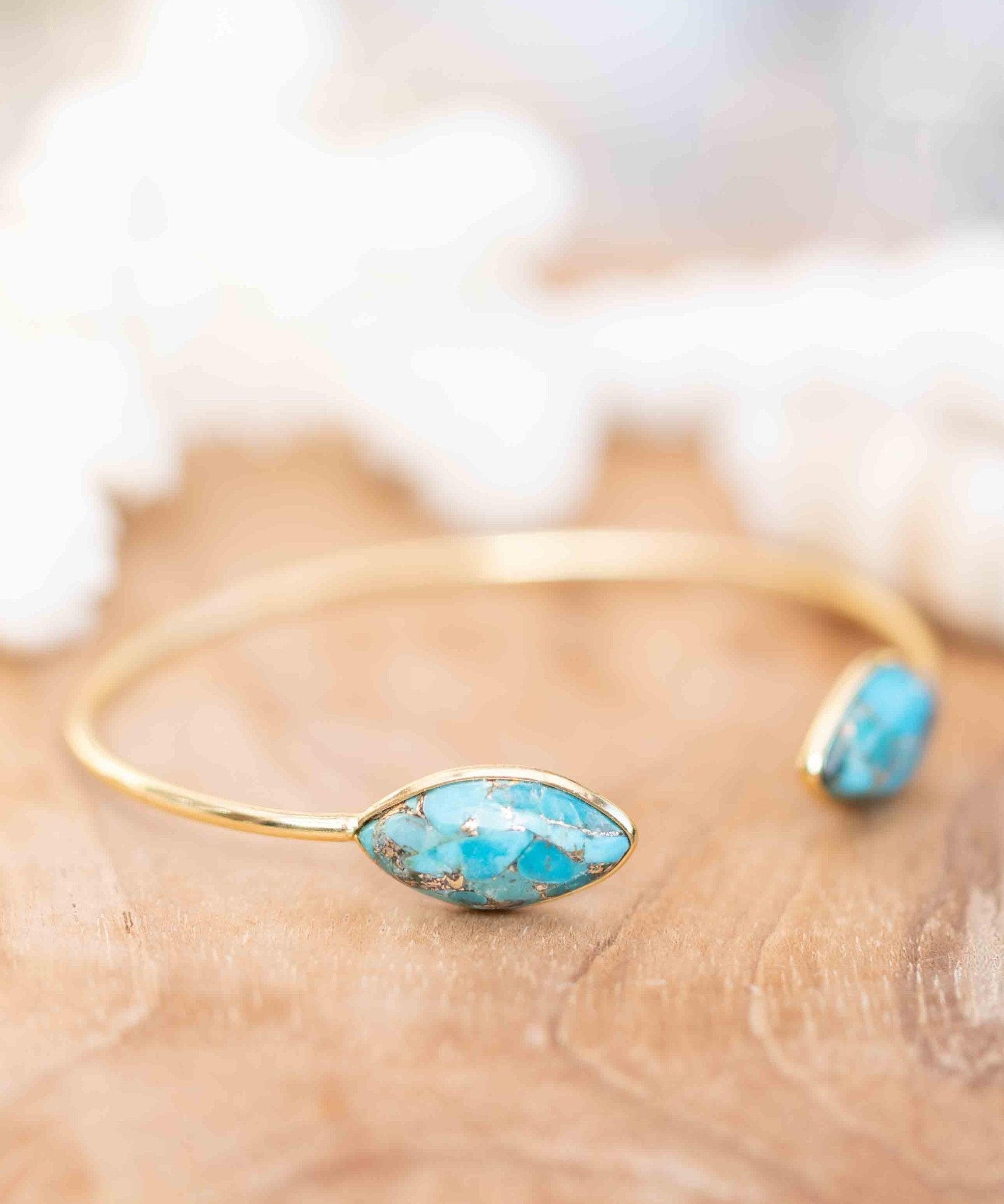 Copper Turquoise Adjustable Bracelet ~ Gold Plated 18k ~ Handmade ~Statement  Hippie ~Bohemian ~Jewelry ~Gift For Her ~Gemstone ~Body MB037
