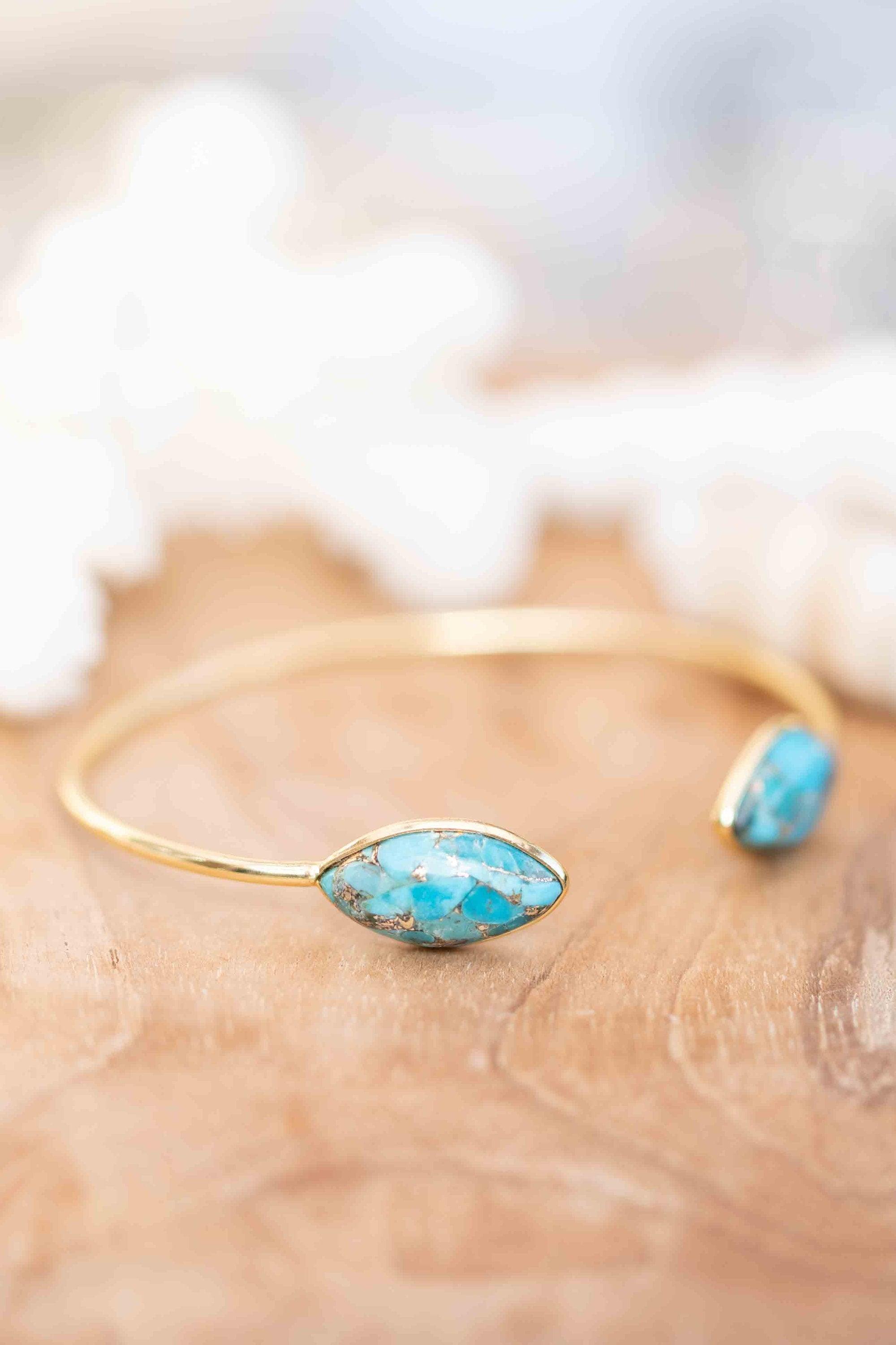 Copper Turquoise Adjustable Bracelet ~ Gold Plated 18k ~ Handmade ~Statement  Hippie ~Bohemian ~Jewelry ~Gift For Her ~Gemstone ~Body MB037