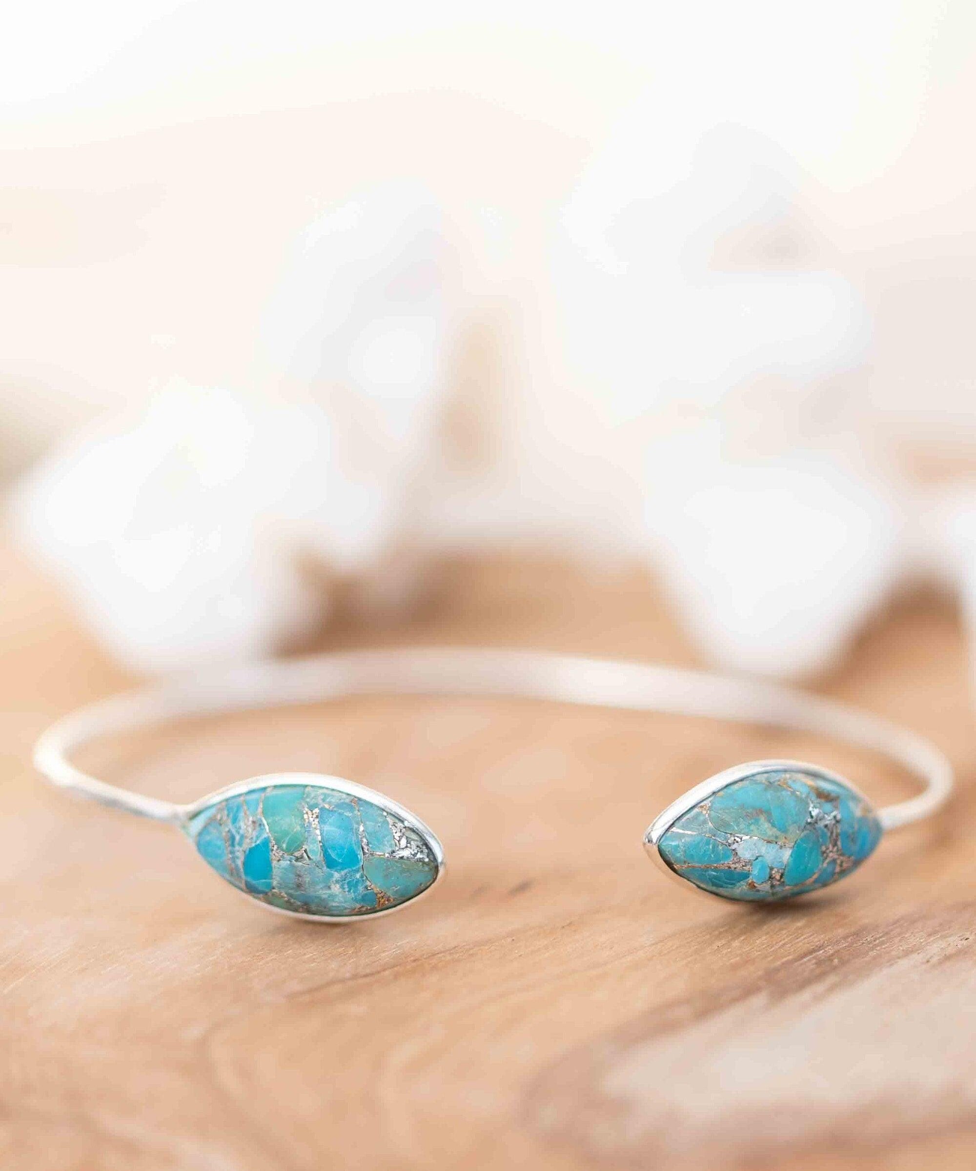 Copper Turquoise Adjustable Bracelet ~ Silver Plated ~ Handmade ~Statement  Hippie ~Bohemian ~Jewelry ~Gift For Her ~Gemstone ~Body MB0