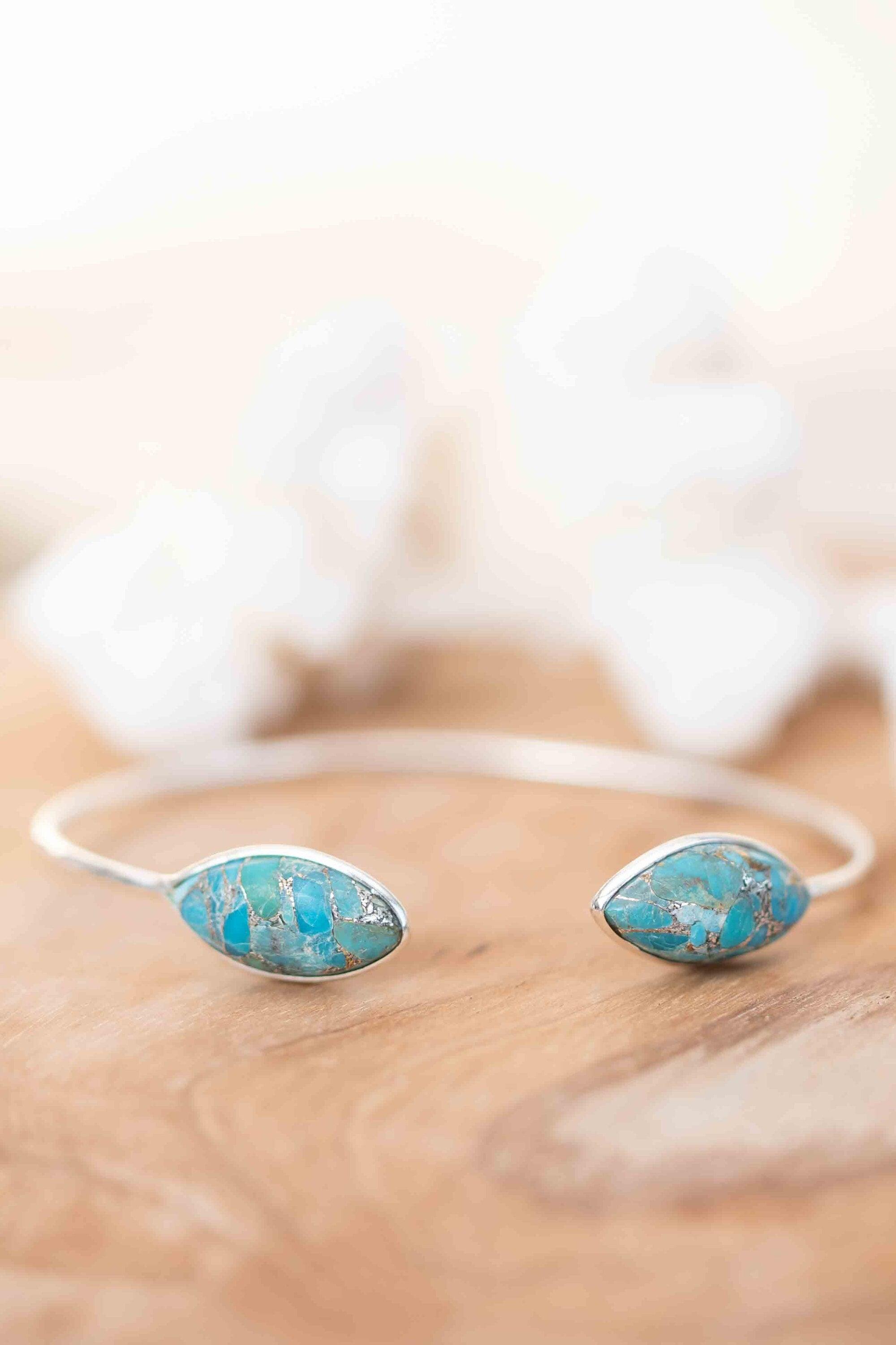 Copper Turquoise Adjustable Bracelet ~ Silver Plated ~ Handmade ~Statement  Hippie ~Bohemian ~Jewelry ~Gift For Her ~Gemstone ~Body MB0