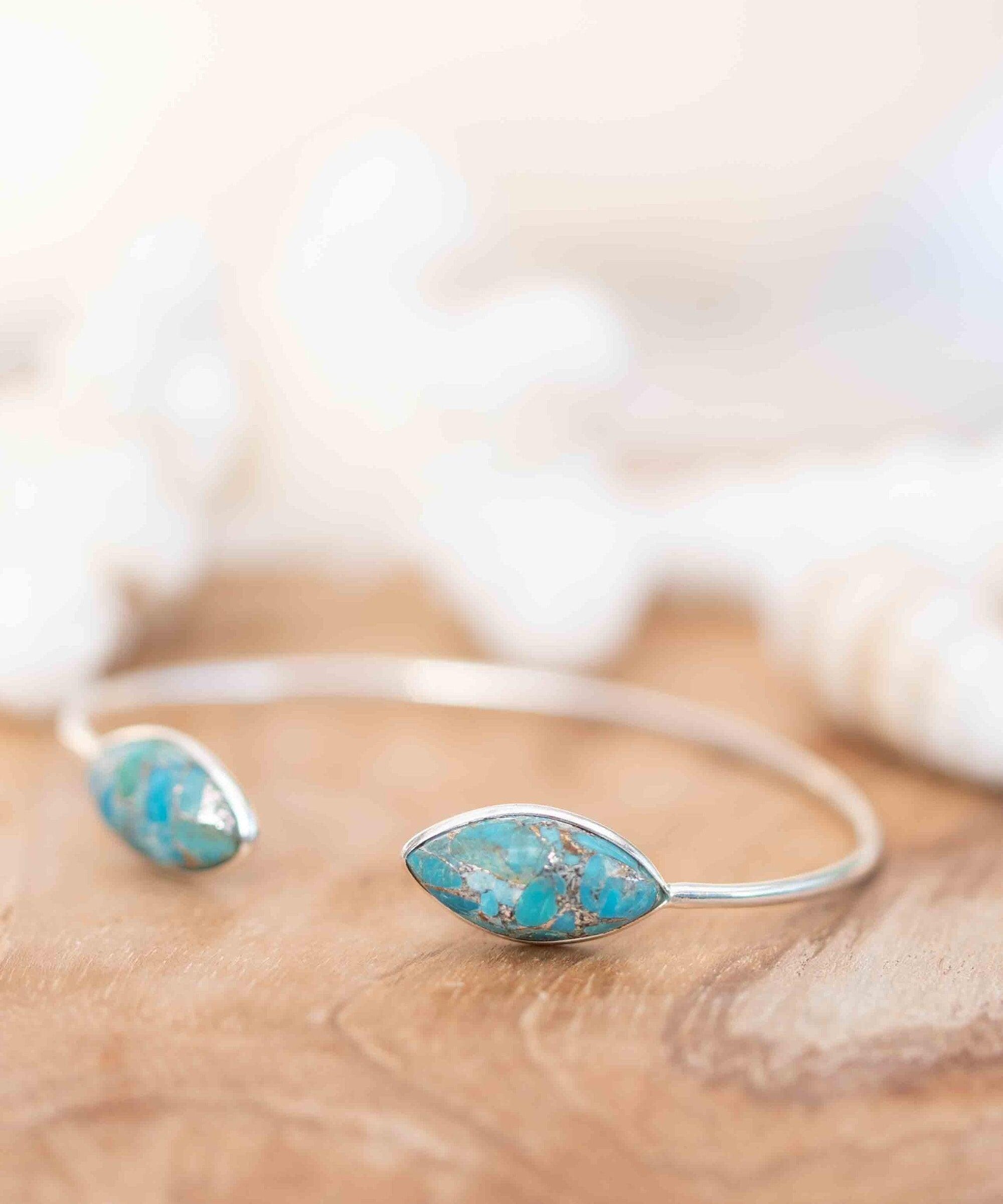 Copper Turquoise Adjustable Bracelet ~ Silver Plated ~ Handmade ~Statement  Hippie ~Bohemian ~Jewelry ~Gift For Her ~Gemstone ~Body MB0