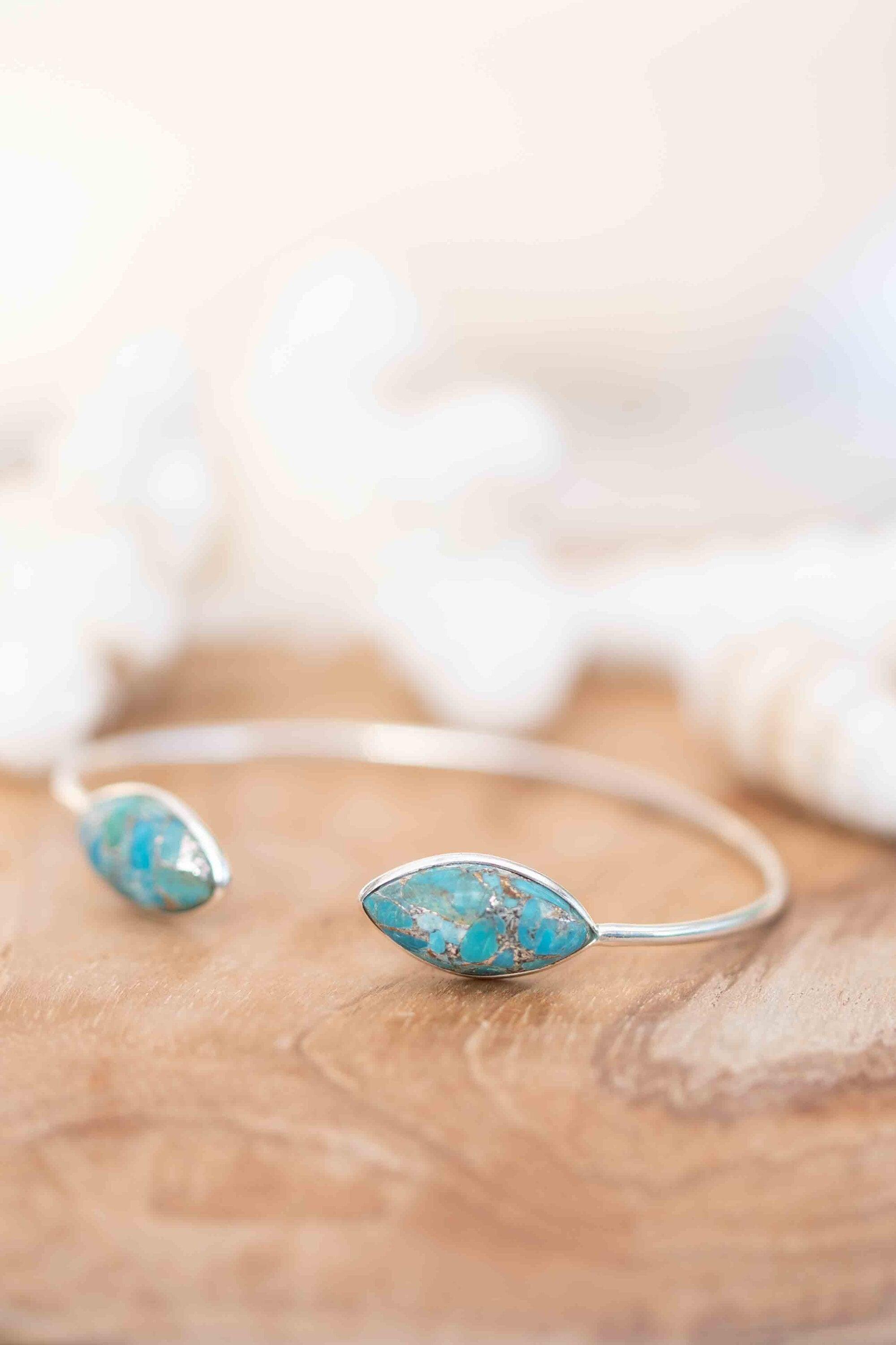 Copper Turquoise Adjustable Bracelet ~ Silver Plated ~ Handmade ~Statement  Hippie ~Bohemian ~Jewelry ~Gift For Her ~Gemstone ~Body MB0
