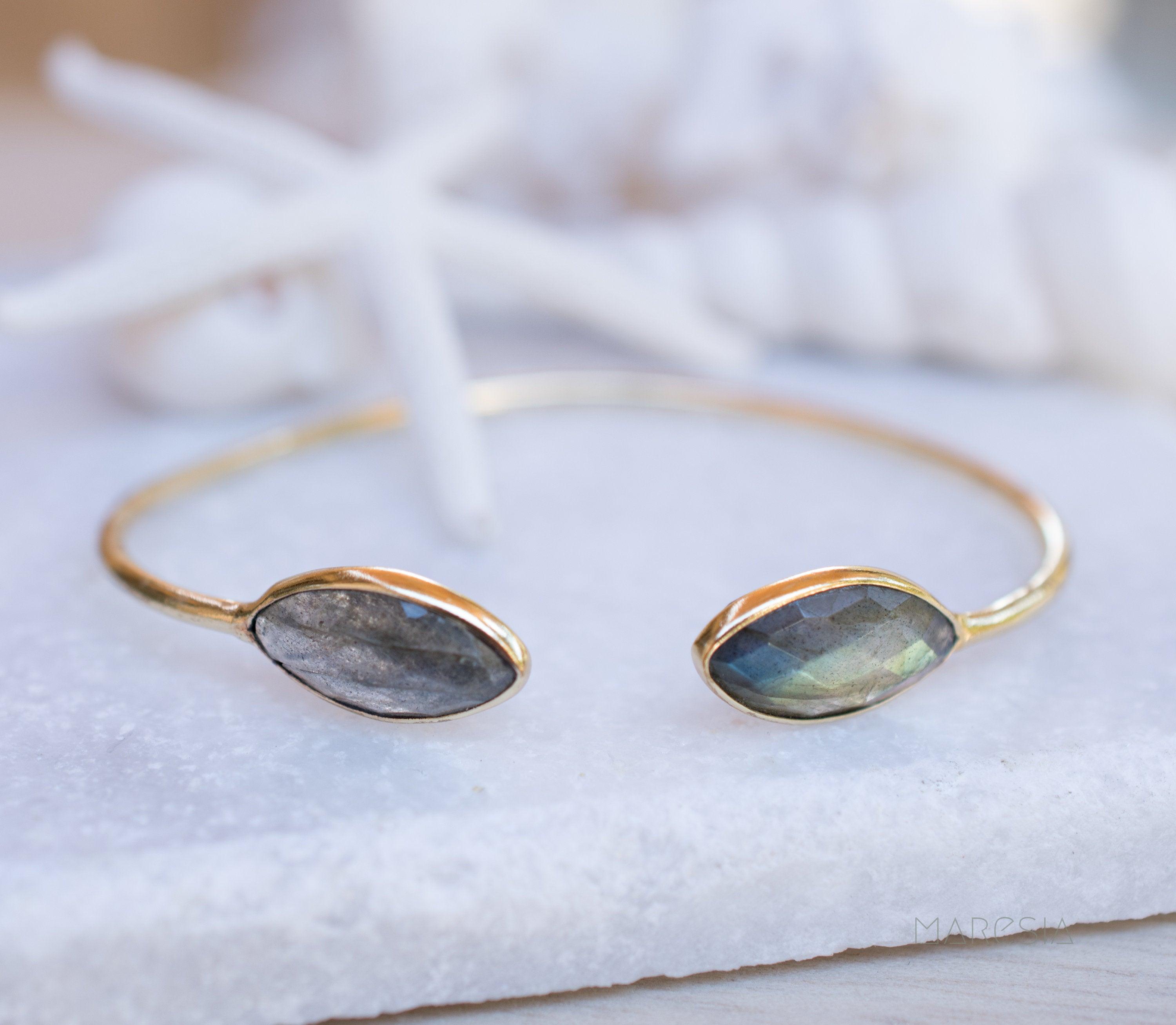 Labradorite Adjustable Bracelet ~ Gold Plated 18k ~ Handmade ~Statement  Hippie ~Bohemian ~Jewelry ~Gift For Her ~Gemstone ~Body