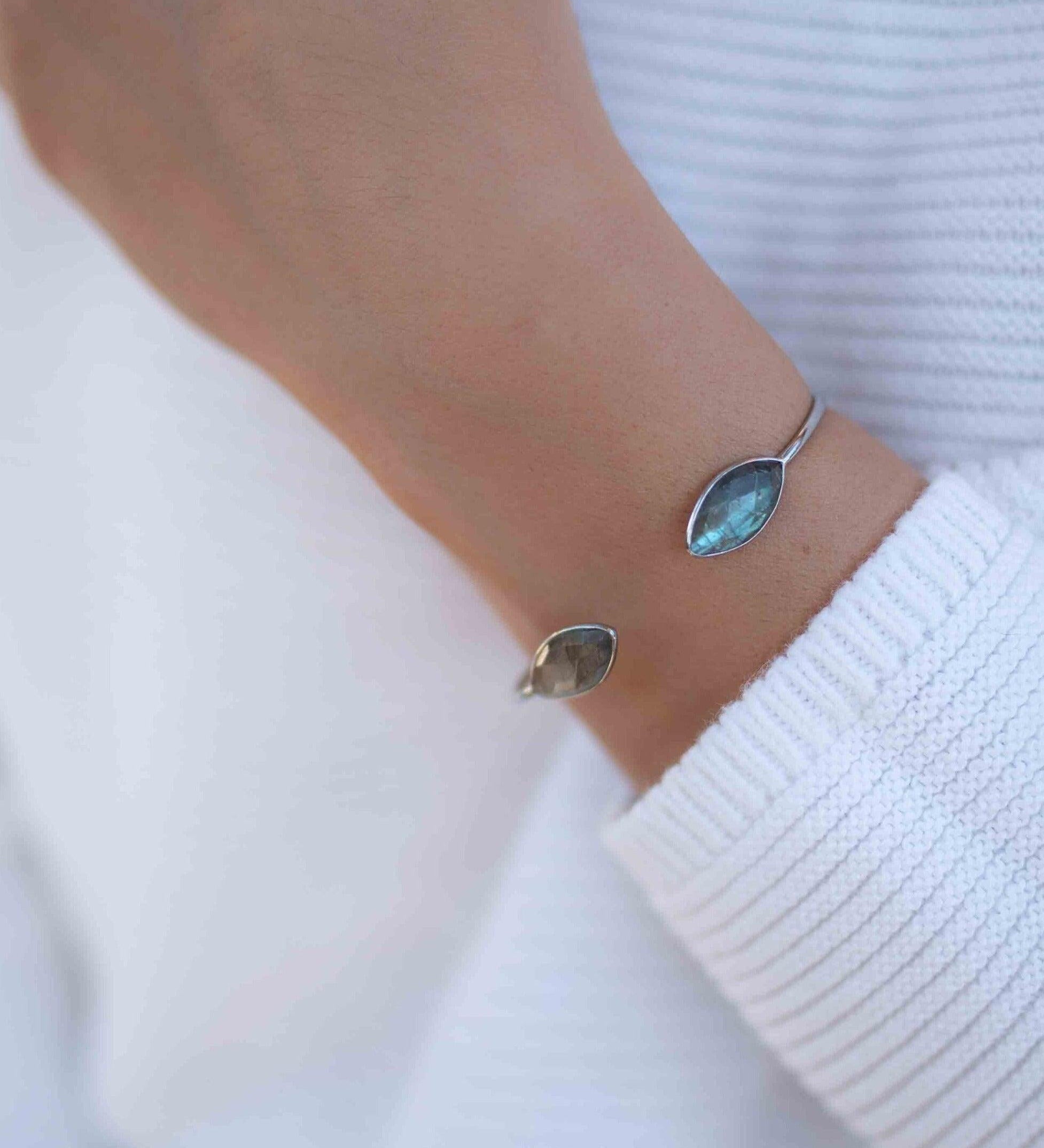 Labradorite Adjustable Bracelet ~ Silver Plated ~ Handmade ~Statement Hippie ~Bohemian ~Jewelry ~Gift For Her ~Gemstone ~Body MB038B