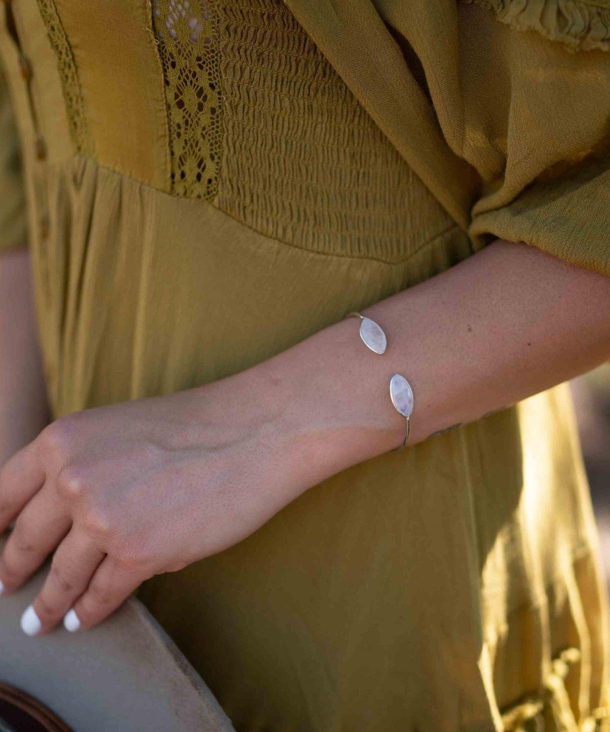 Moonstone Adjustable Bracelet ~ Siver Plated ~ Handmade ~Statement Hippie ~Bohemian ~Jewelry ~Gift For Her ~Gemstone ~Body MB039B