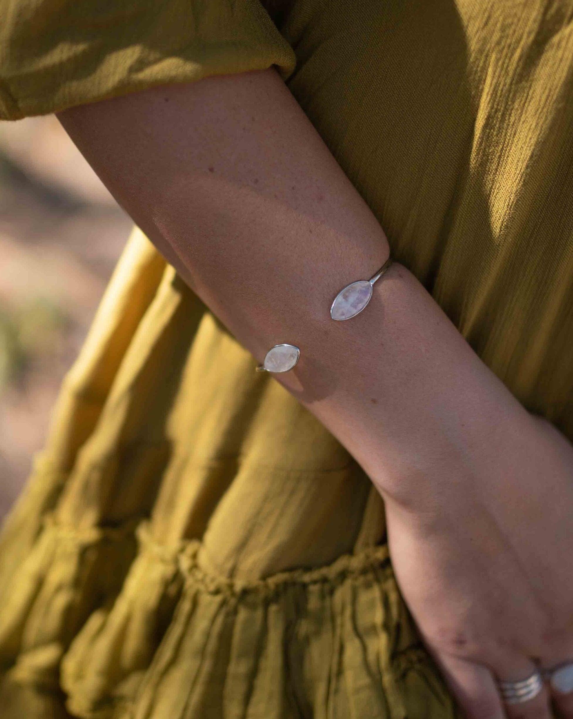 Moonstone Adjustable Bracelet ~ Siver Plated ~ Handmade ~Statement Hippie ~Bohemian ~Jewelry ~Gift For Her ~Gemstone ~Body MB039B