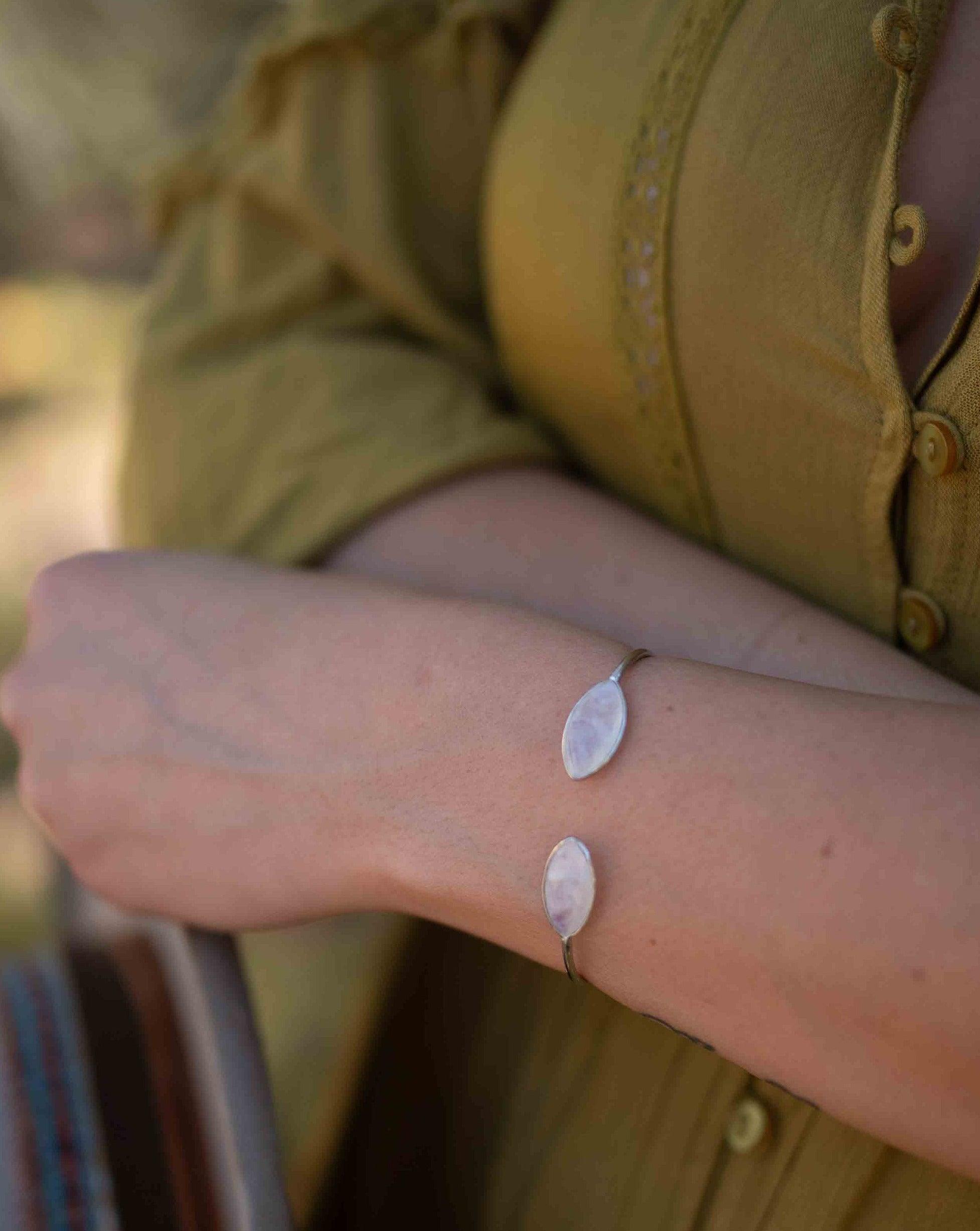 Moonstone Adjustable Bracelet ~ Siver Plated ~ Handmade ~Statement Hippie ~Bohemian ~Jewelry ~Gift For Her ~Gemstone ~Body MB039B