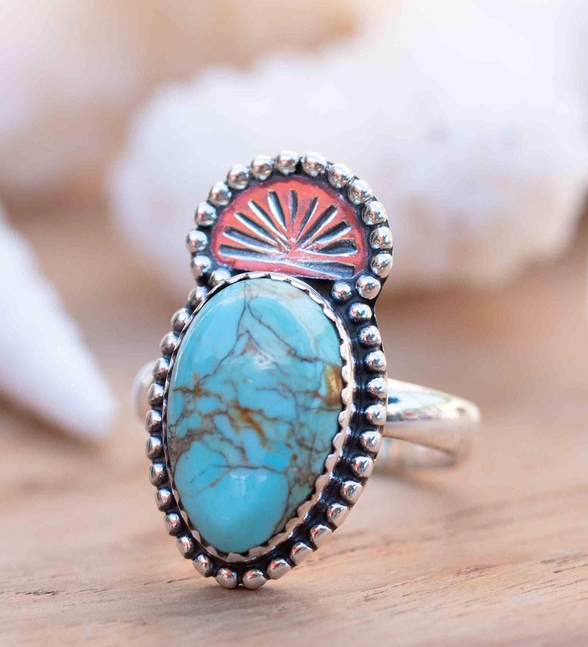 Turquoise Ring ~ oval shape ~Sterling Silver 925 ~ Handmade ~ Gemstone ~ Statement~ December Birthstone Boho * MR285